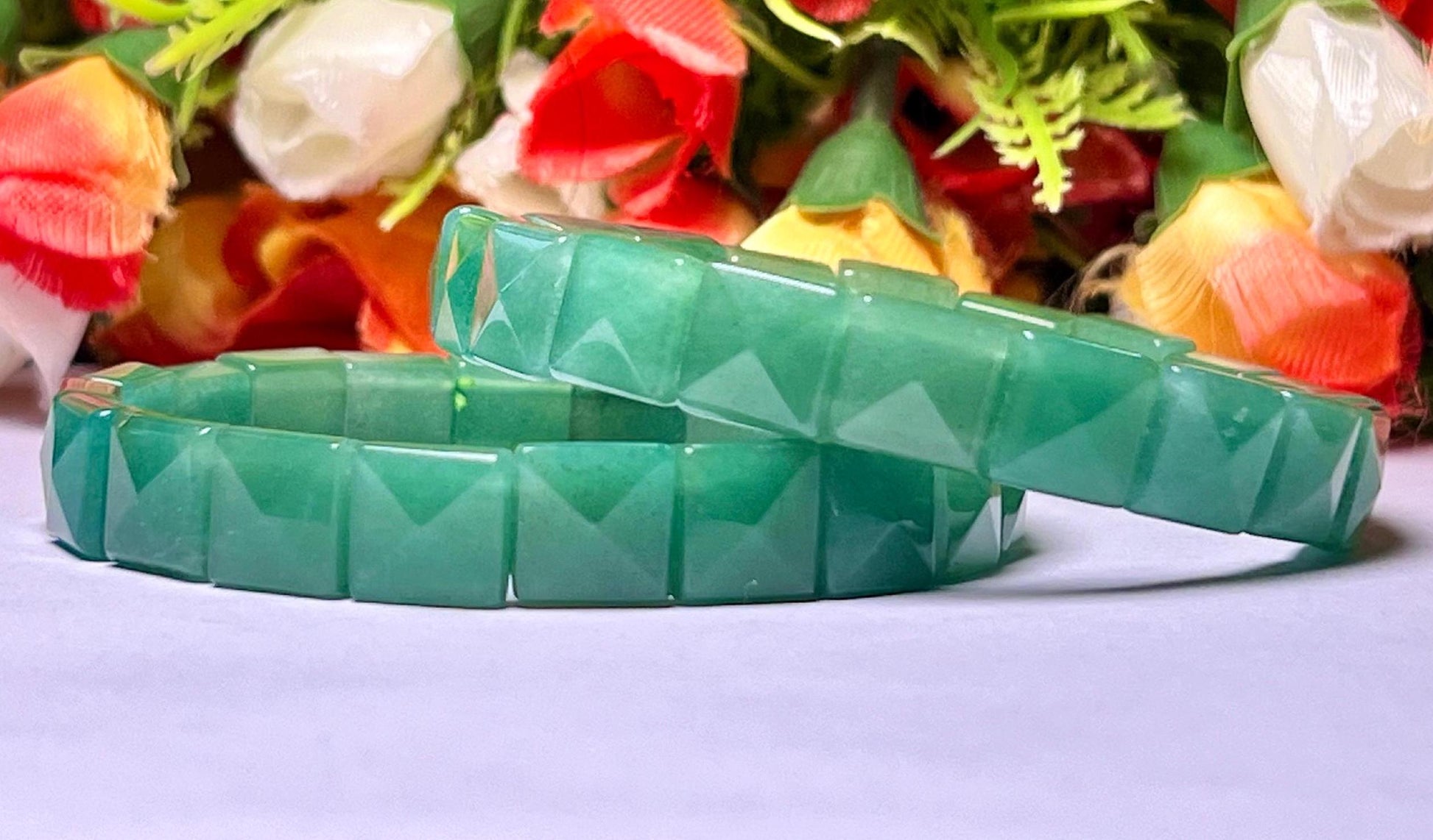 Green Aventurine Stone Pyramid Shape 10 MM Bracelet