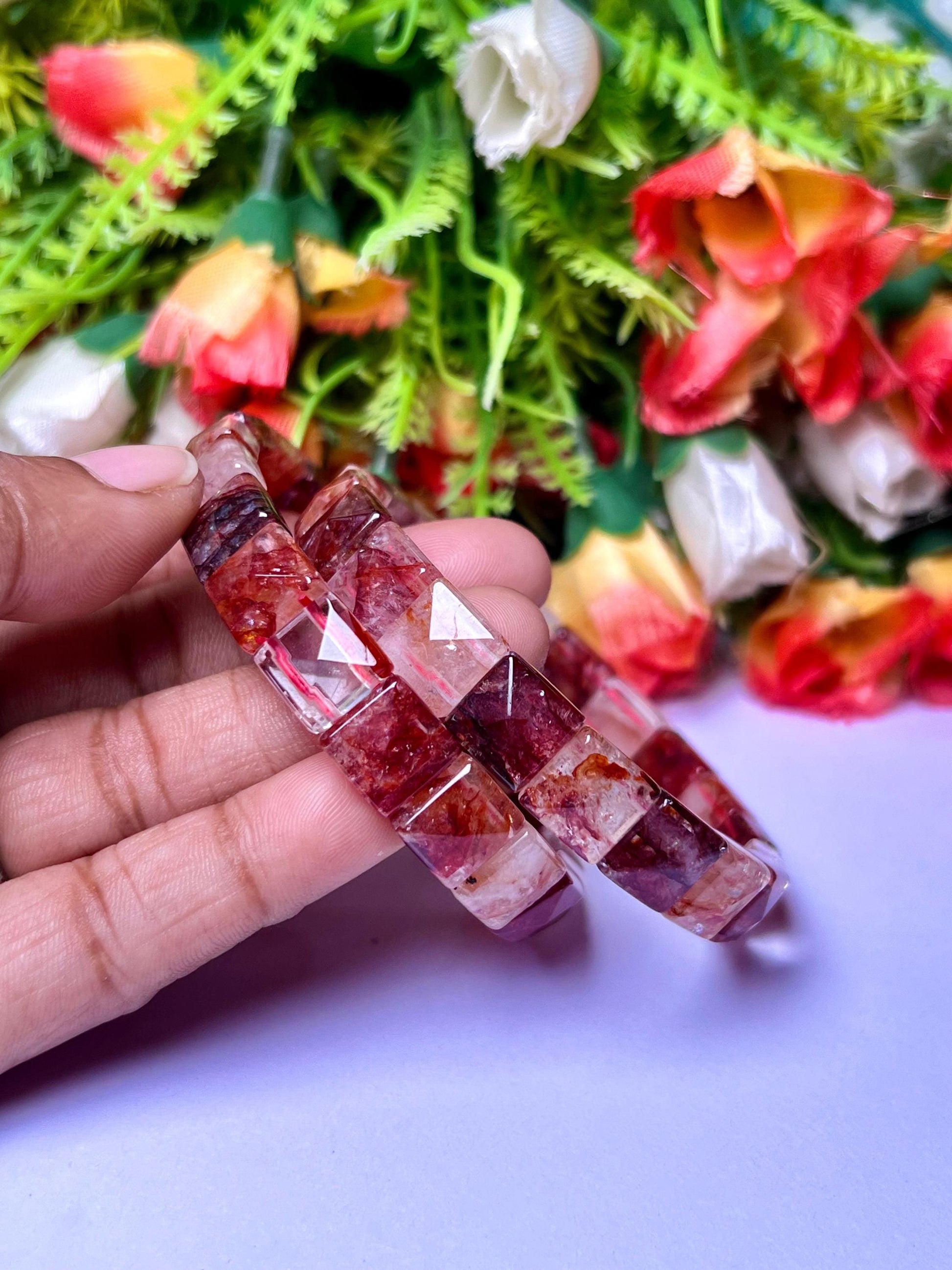 Red Fire Azeztulite Stone Pyramid Shape 10 MM Bracelet