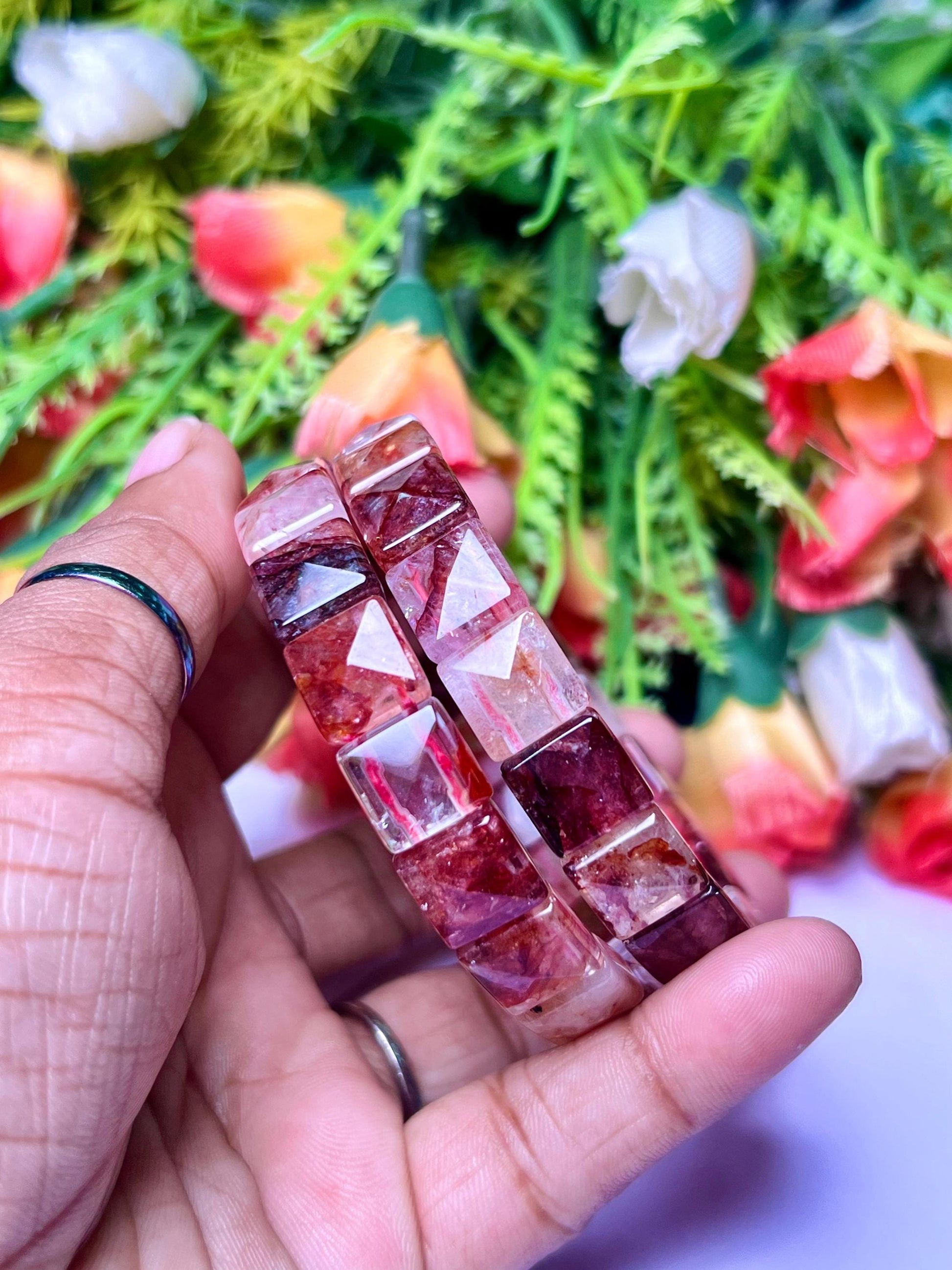 Red Fire Azeztulite Stone Pyramid Shape 10 MM Bracelet