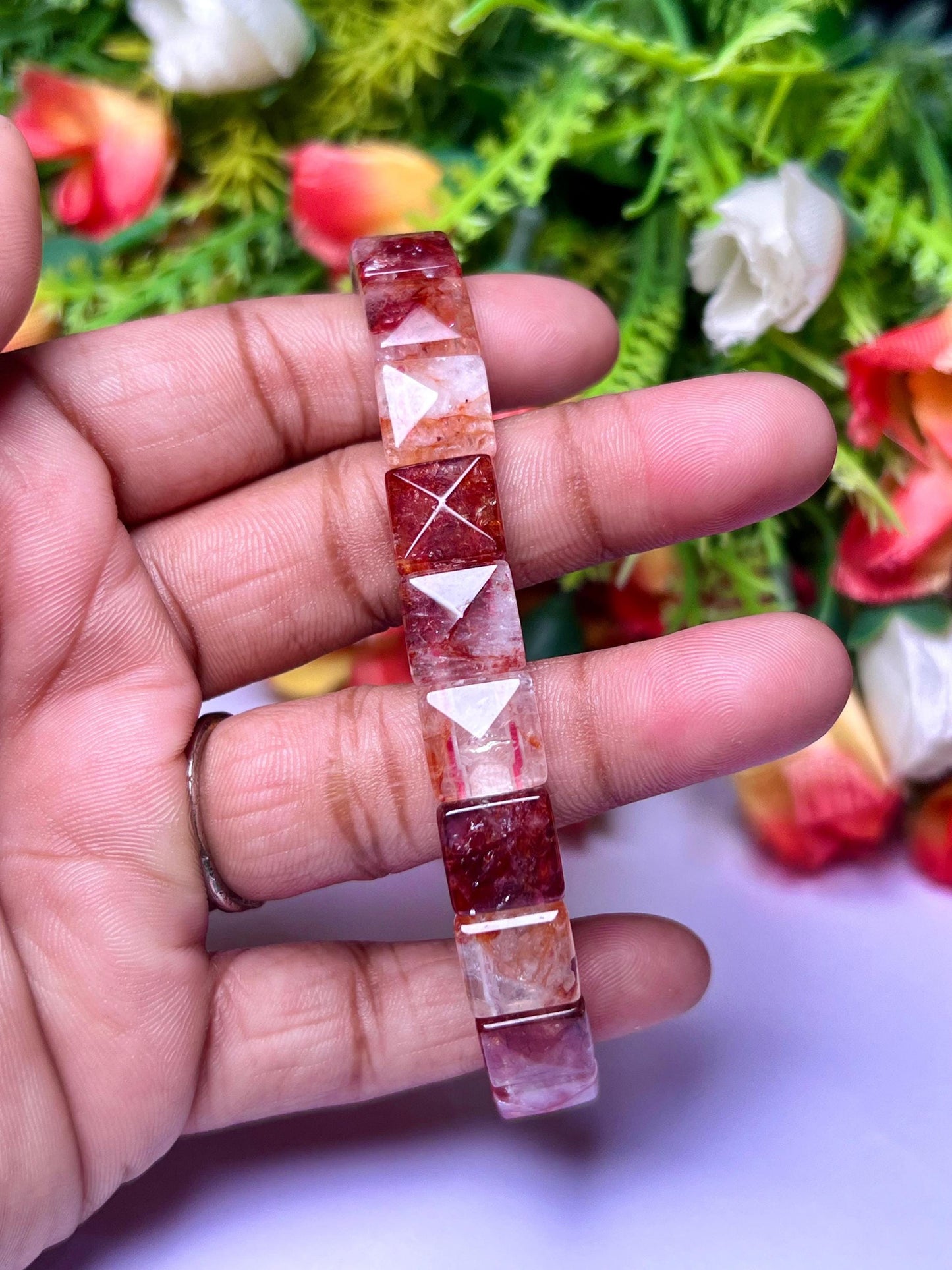 Red Fire Azeztulite Stone Pyramid Shape 10 MM Bracelet