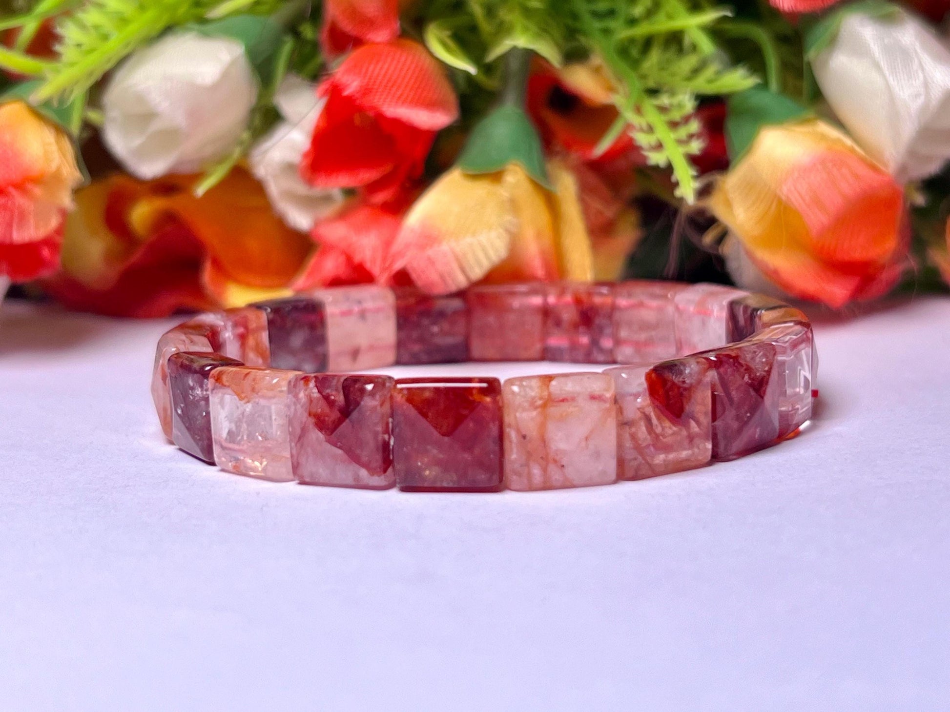 Red Fire Azeztulite Stone Pyramid Shape 10 MM Bracelet