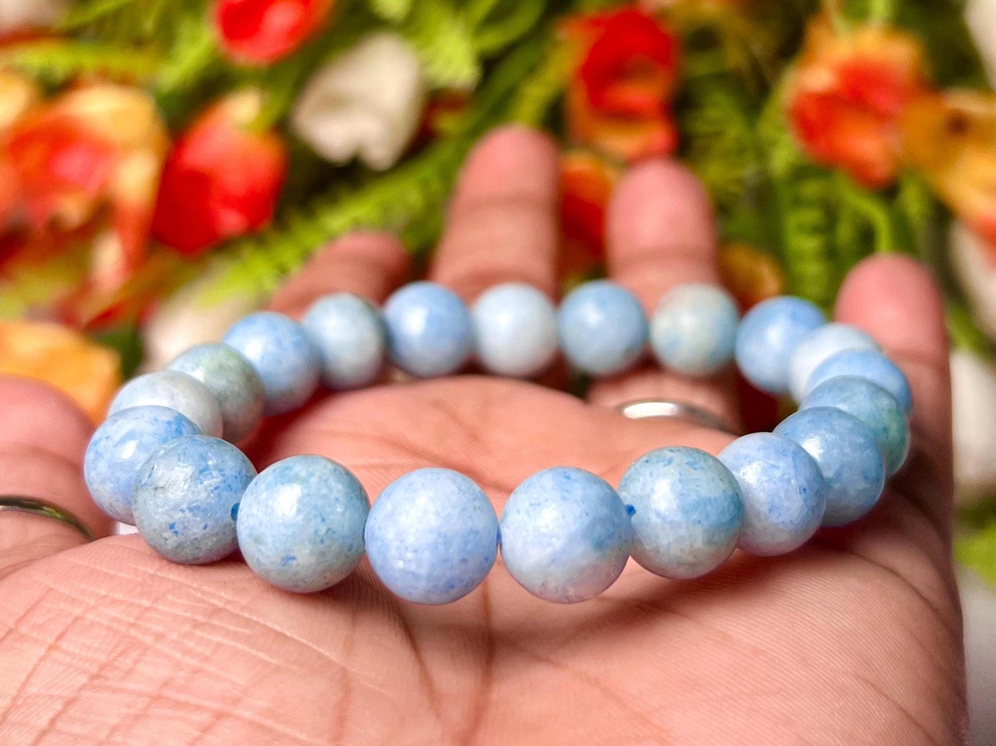 Blue Celestite Stone Bracelet l Stretchable Bracelet l Unisex Bracelet l 10 MM Bracelet