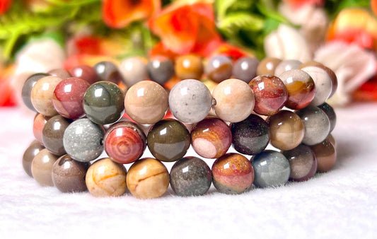 Polychrome Jasper Stone Bracelet l Stretchable Bracelet l Unisex Bracelet l 8 MM Bracelet