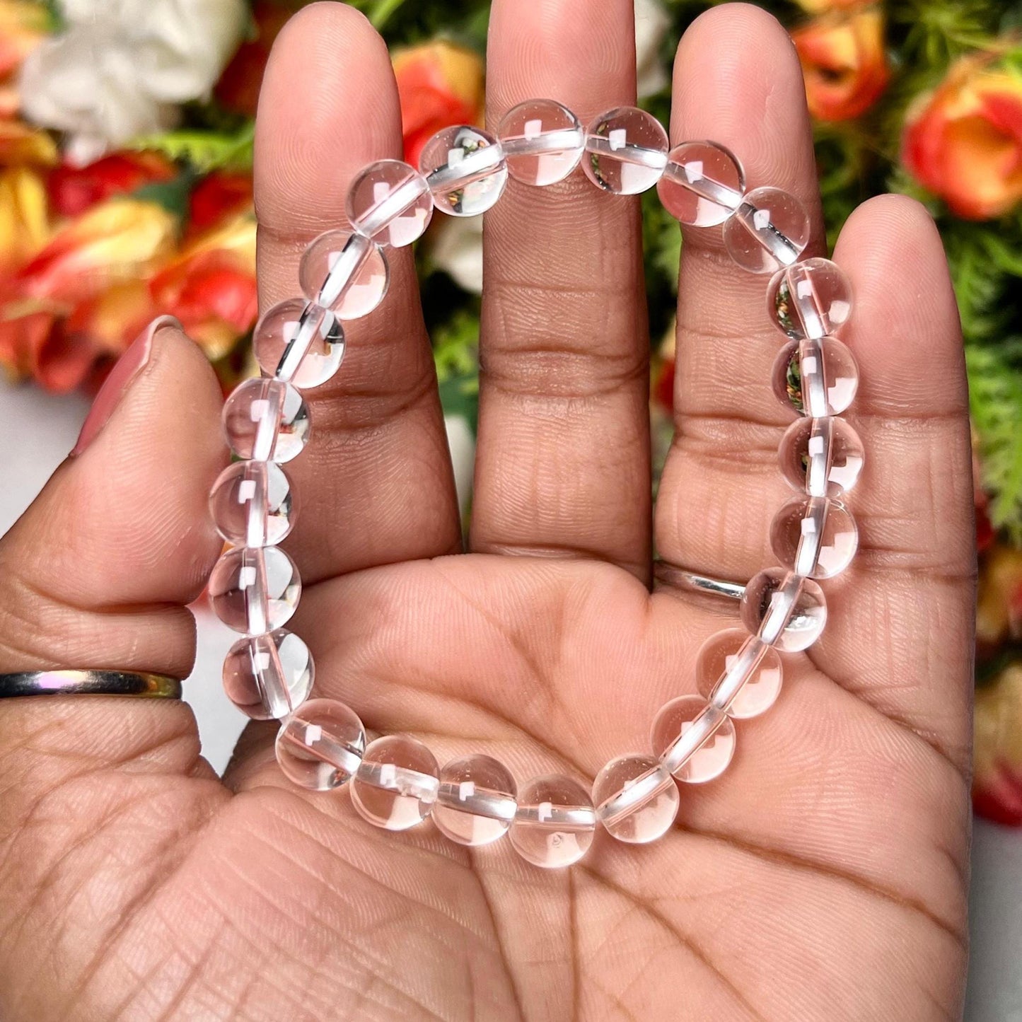 Himalayan Crystal Quartz Stone Bracelet l Stretchable Bracelet l Unisex Bracelet l 8 MM Bracelet