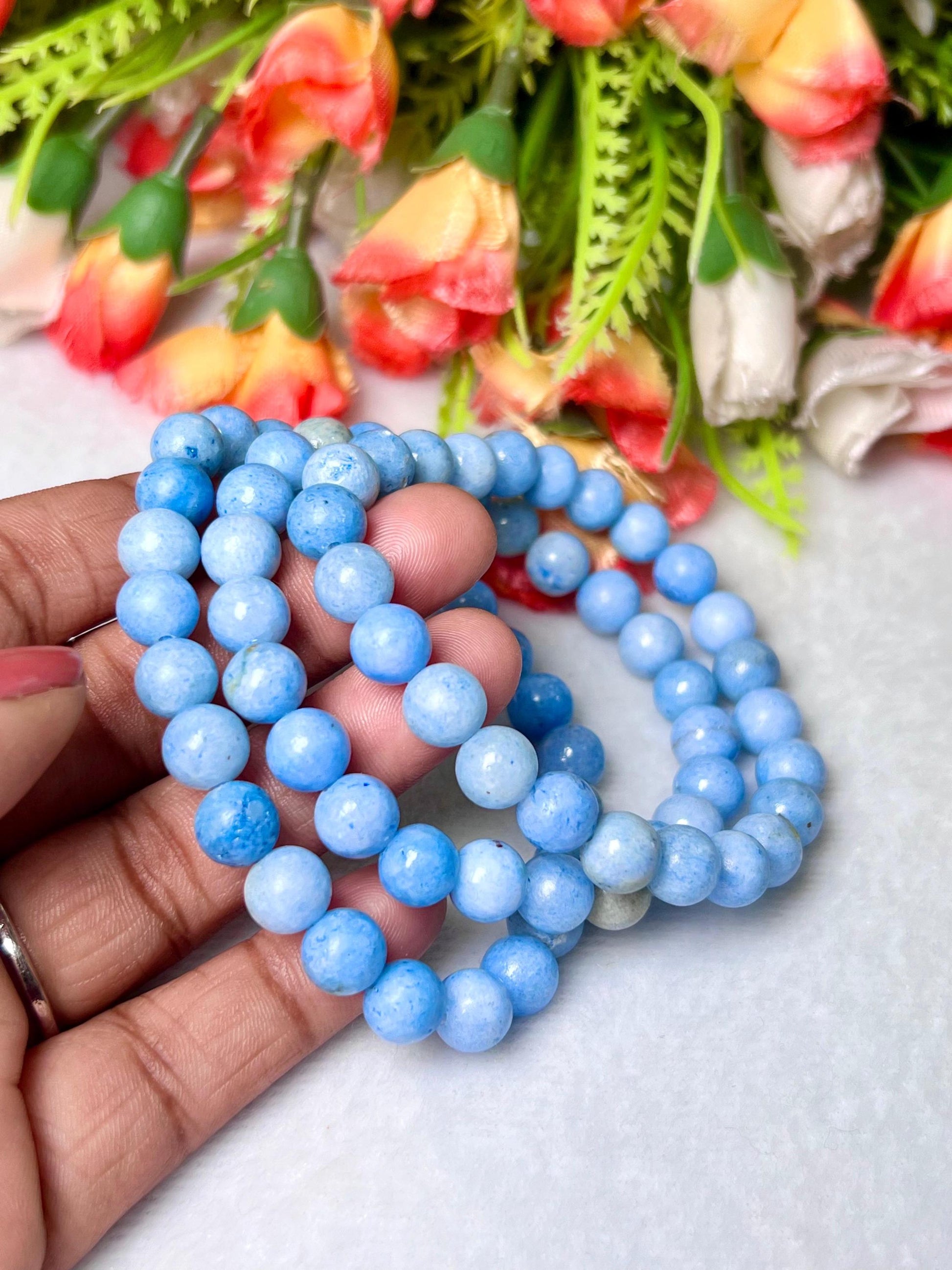 Blue Celestite Stone Bracelet l Stretchable Bracelet l Unisex Bracelet l 8 MM Bracelet