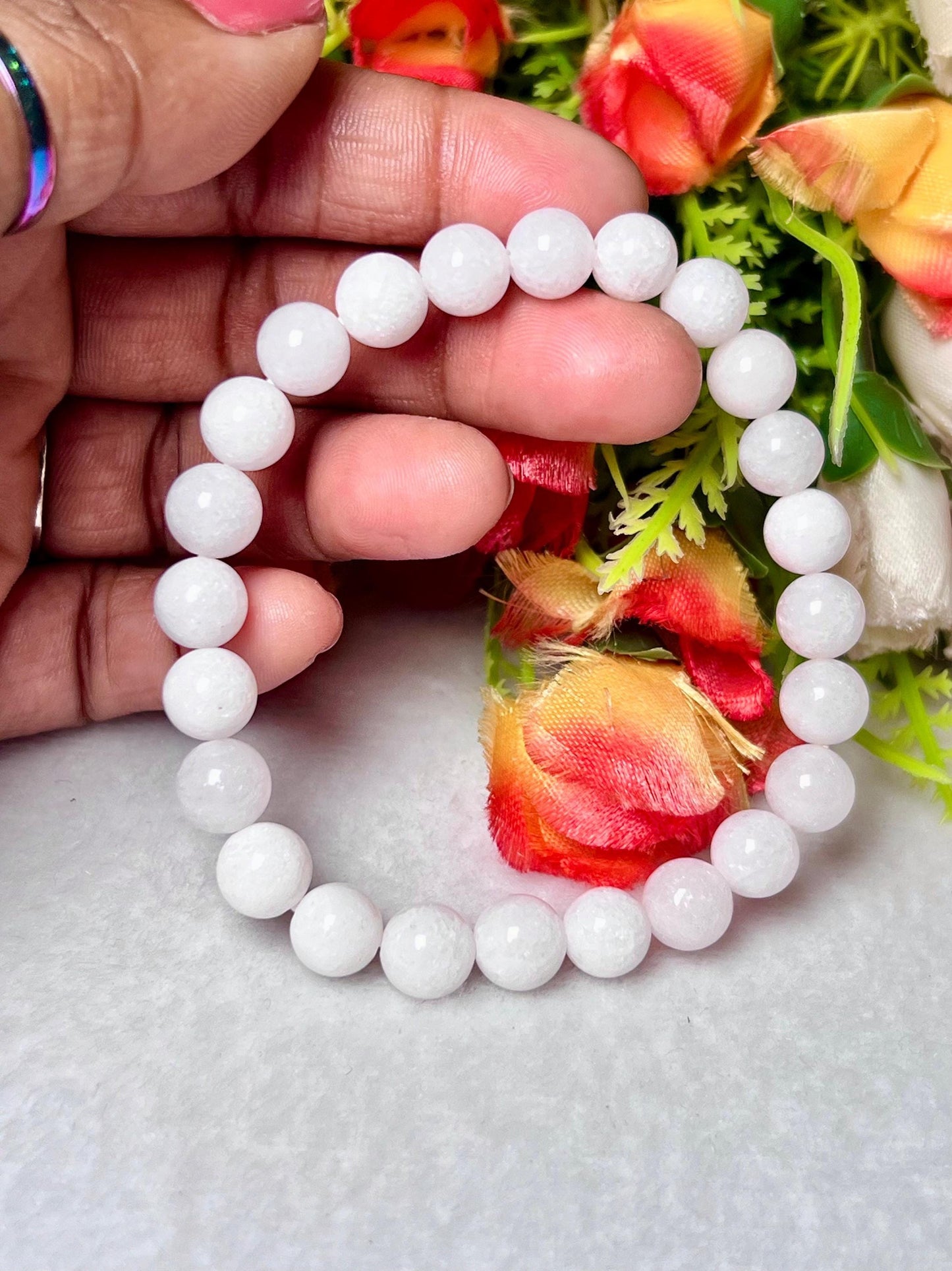 White Azeztulite Stone Bracelet l Stretchable Bracelet l Unisex Bracelet l 8 MM Bracelet