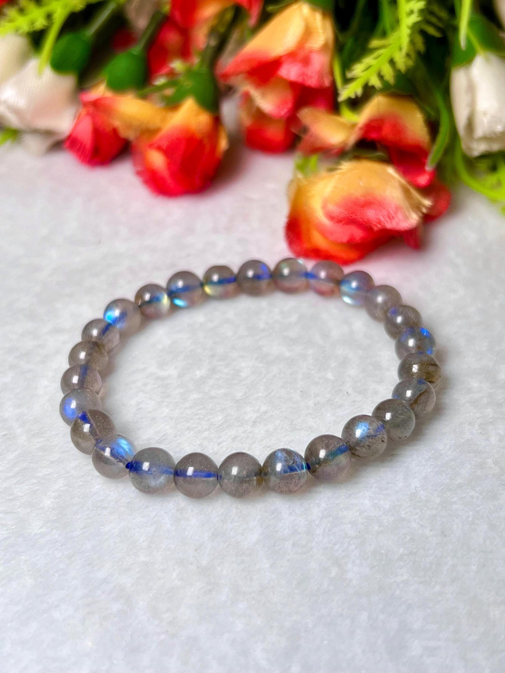 High Quality Spectrolite Stone Labradorite Stone Bracelet l Stretchable Bracelet l Unisex Bracelet l 7 MM Bracelet