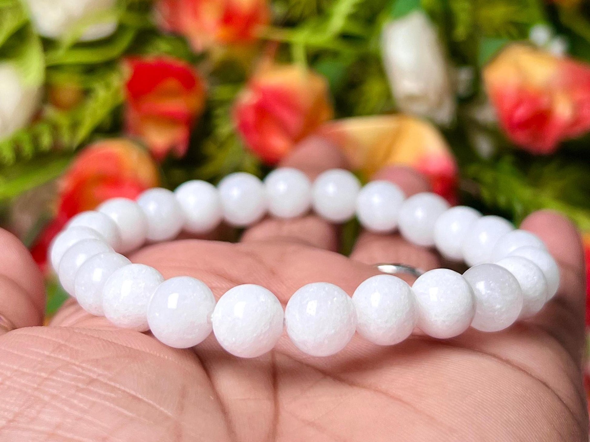 White Azeztulite Stone Bracelet l Stretchable Bracelet l Unisex Bracelet l 8 MM Bracelet