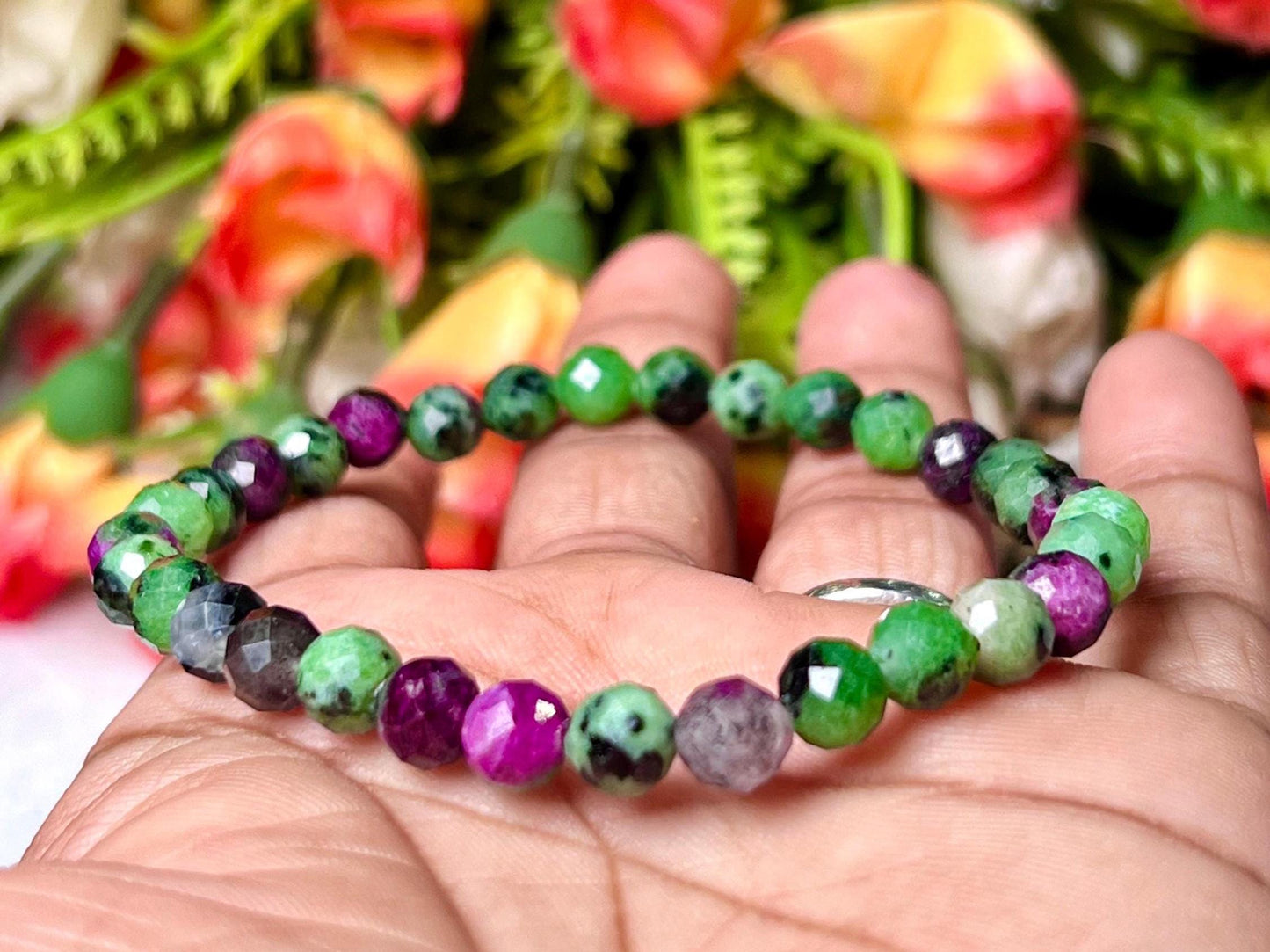 African Ruby Zoisite Stone Bracelet l Cutting Beads Stone Bracelet l Stretchable Bracelet l Unisex Bracelet l 6 MM Bracelet