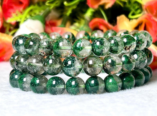 Rare,Collector,Imperial Green,Lodolite Bracelet,Garden Quartz Bracelet,Phantom Bracelet l Stretchable Bracelet l 8 MM Unisex Bracelet