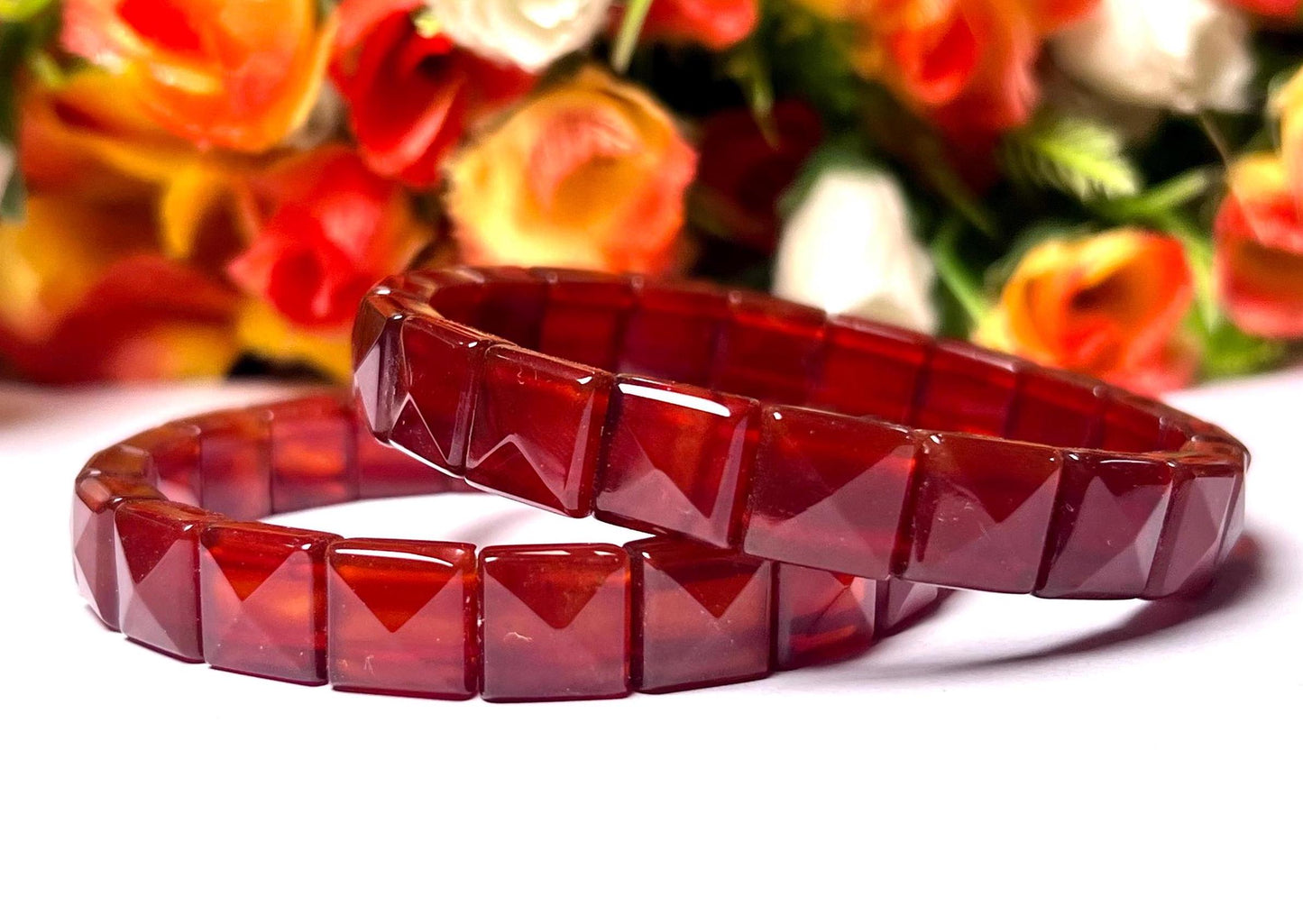 Red Onyx Stone Pyramid Shape 10 MM Bracelet