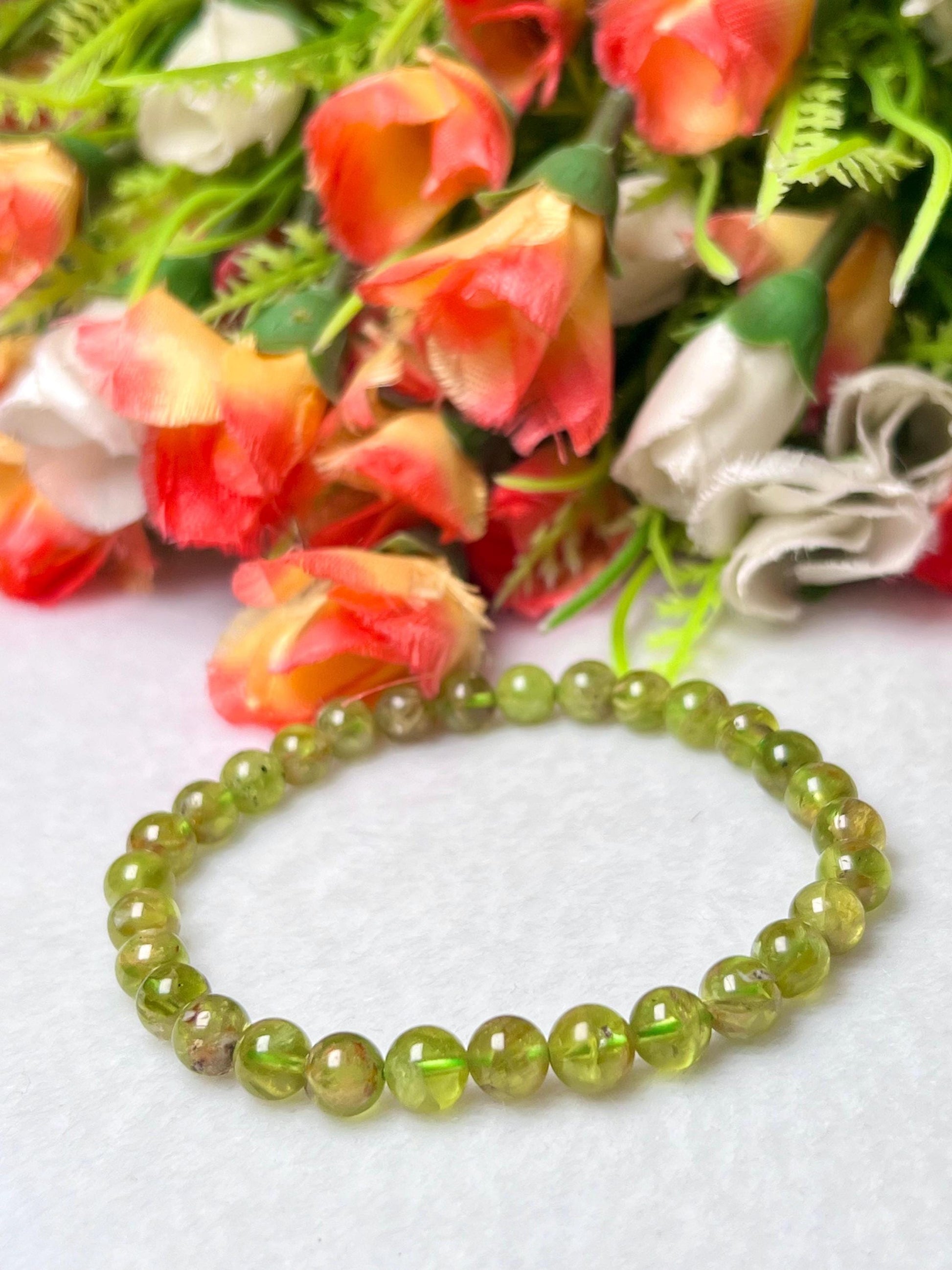 Peridot Stone Bracelet l Stretchable Bracelet l Unisex Bracelet l 6 MM Bracelet