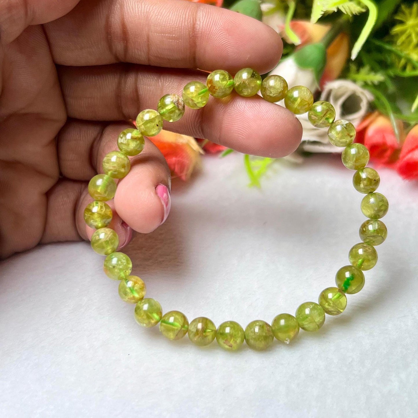 Peridot Stone Bracelet l Stretchable Bracelet l Unisex Bracelet l 6 MM Bracelet