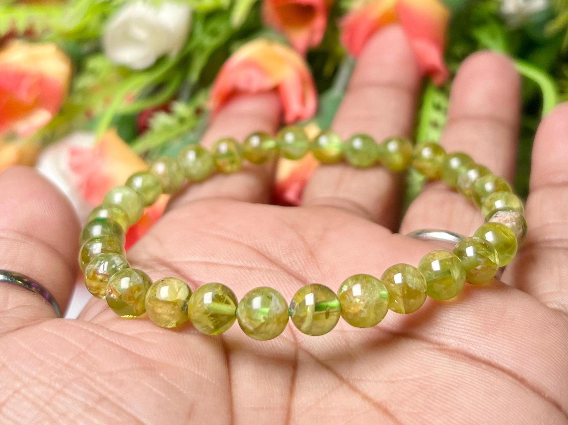 Peridot Stone Bracelet l Stretchable Bracelet l Unisex Bracelet l 6 MM Bracelet