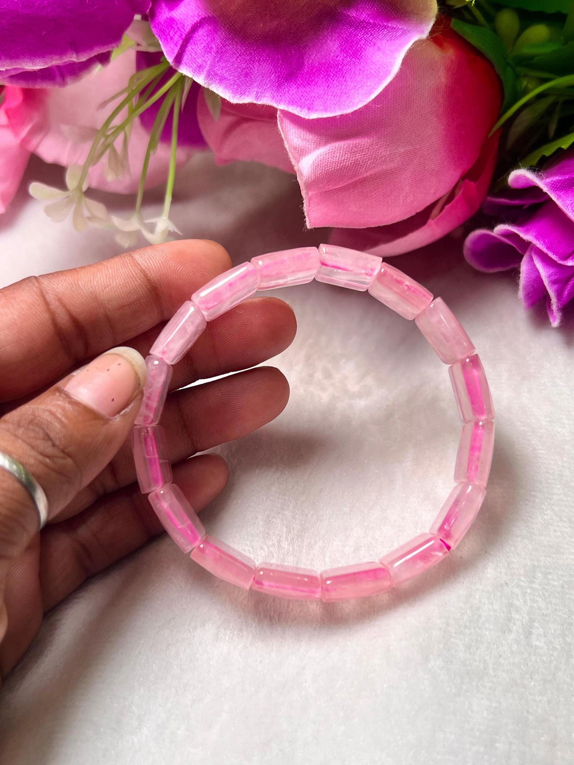 15 MM Rose Quartz Stone Bracelet l Stretchable Bracelet