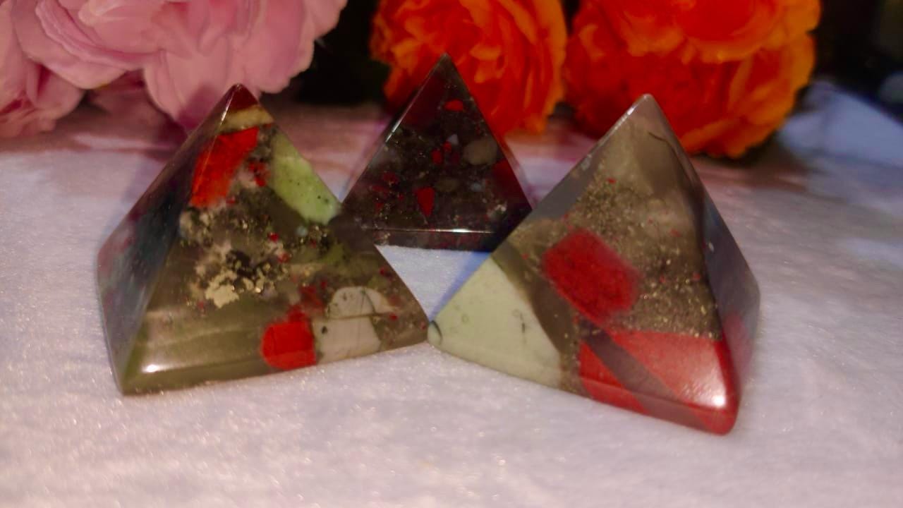 35MM African Blood Stone Gemstone Pyramid, Premium Quality 'A' Grade, Healing Crystals, Crystal Grids, Reiki