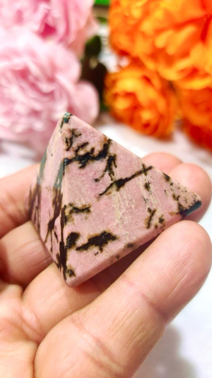 35MM Rhodonite Gemstone Pyramid, Premium Quality 'A' Grade, Healing Crystals, Crystal Grids, Reiki