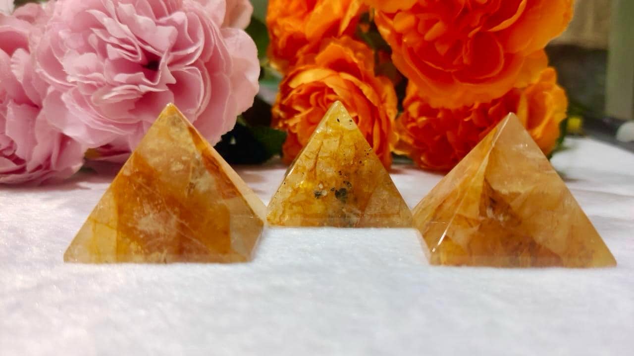 35MM Golden Healer Himalayan Crystal Quartz Gemstone Pyramid, Premium Quality 'A' Grade, Healing Crystals, Crystal Grids, Reiki