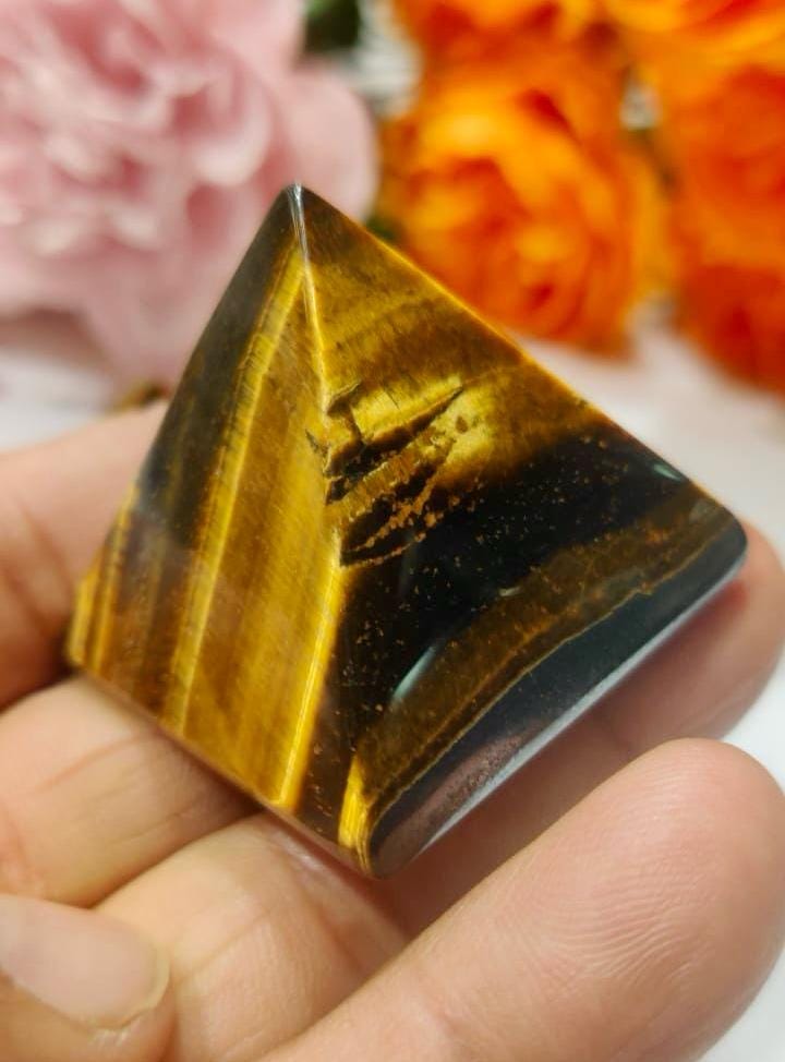 35MM Tiger's Eye Gemstone Pyramid, Premium Quality 'A' Grade, Healing Crystals, Crystal Grids, Reiki