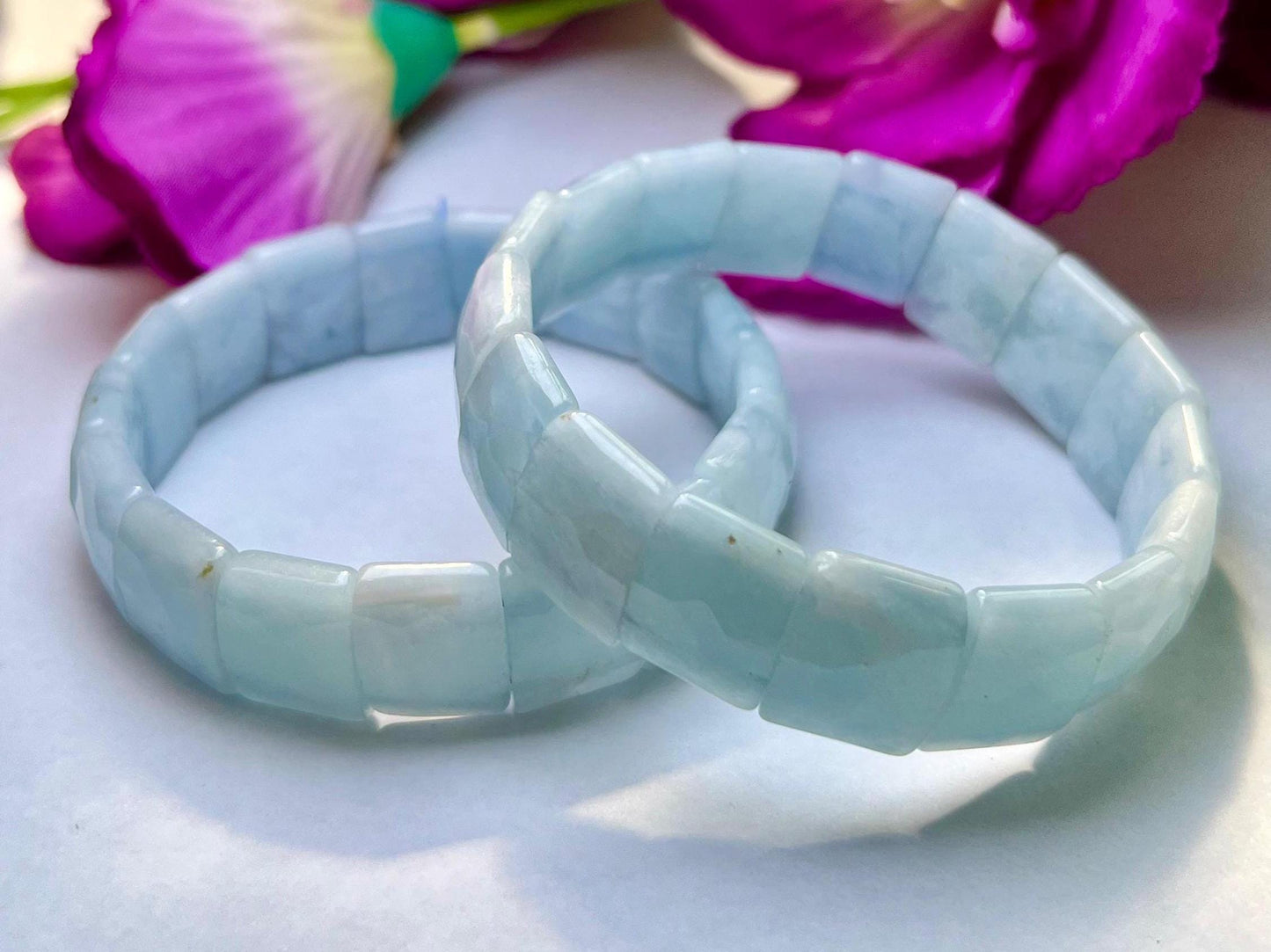 15 MM Aquamarine Stone Bracelet l Stretchable Bracelet