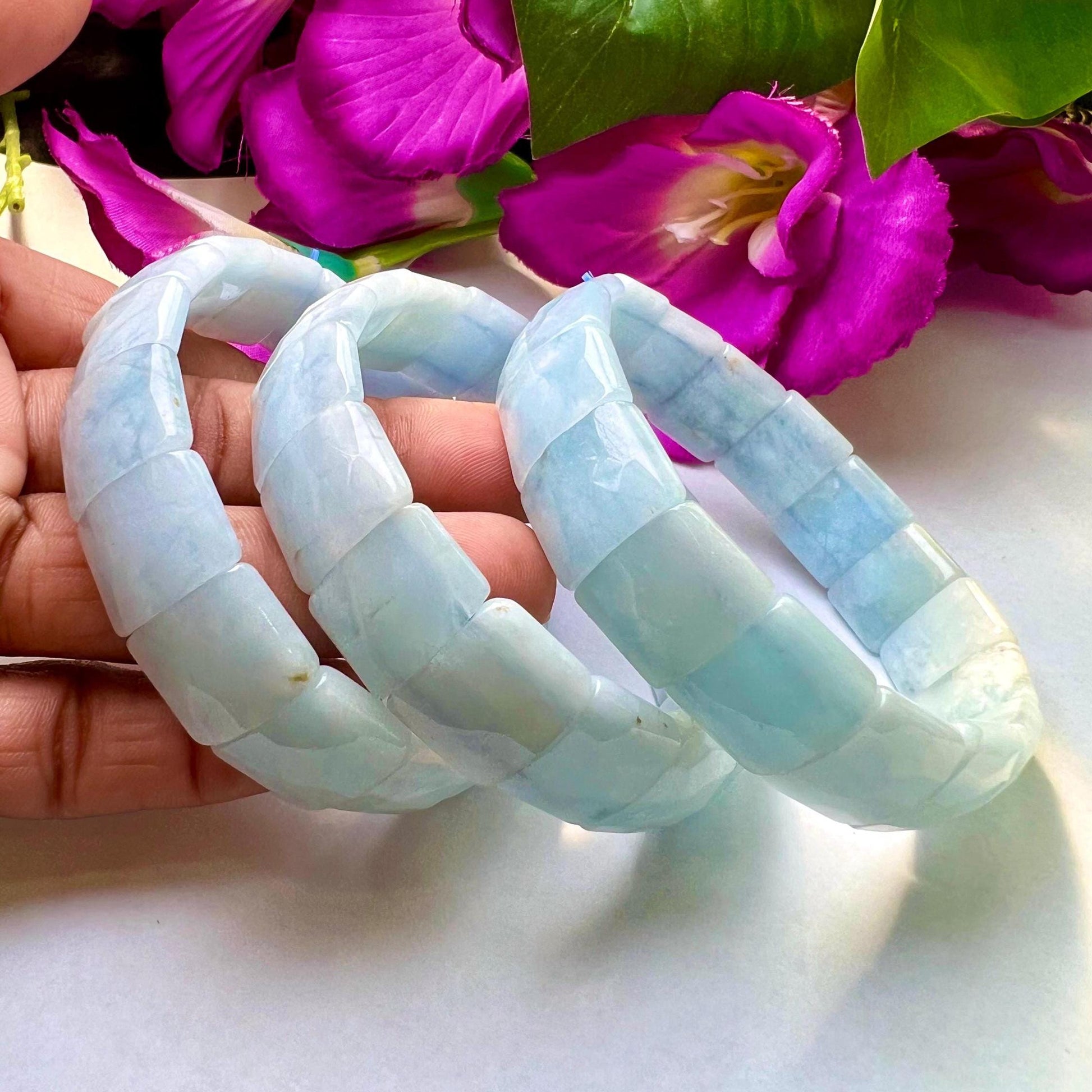 15 MM Aquamarine Stone Bracelet l Stretchable Bracelet