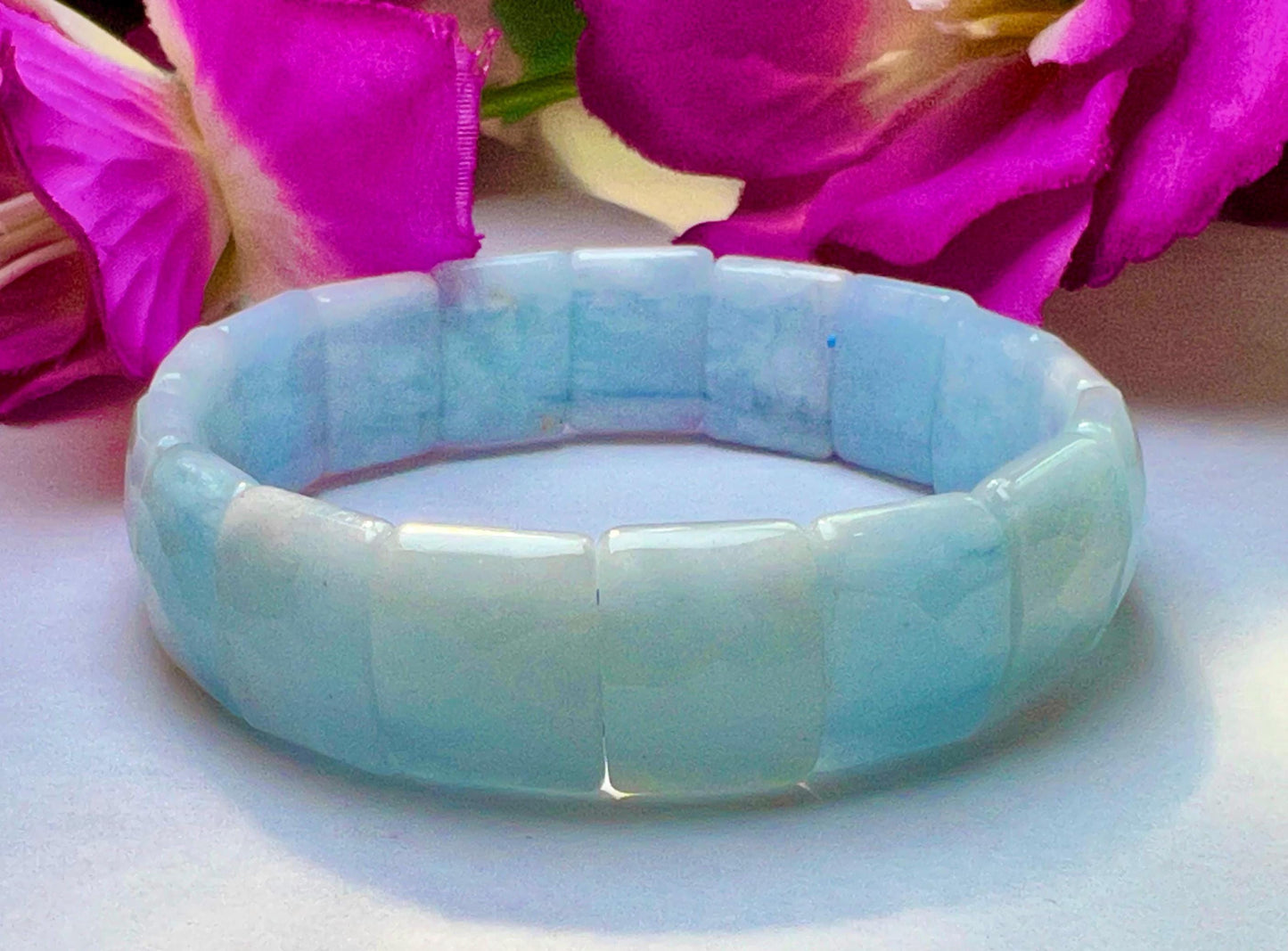 15 MM Aquamarine Stone Bracelet l Stretchable Bracelet