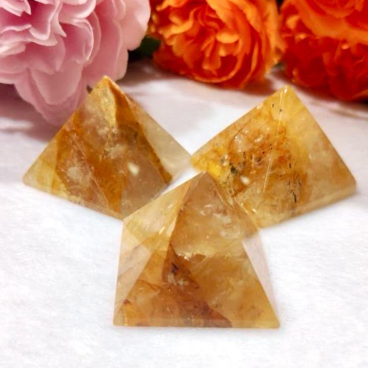 35MM Golden Healer Himalayan Crystal Quartz Gemstone Pyramid, Premium Quality 'A' Grade, Healing Crystals, Crystal Grids, Reiki