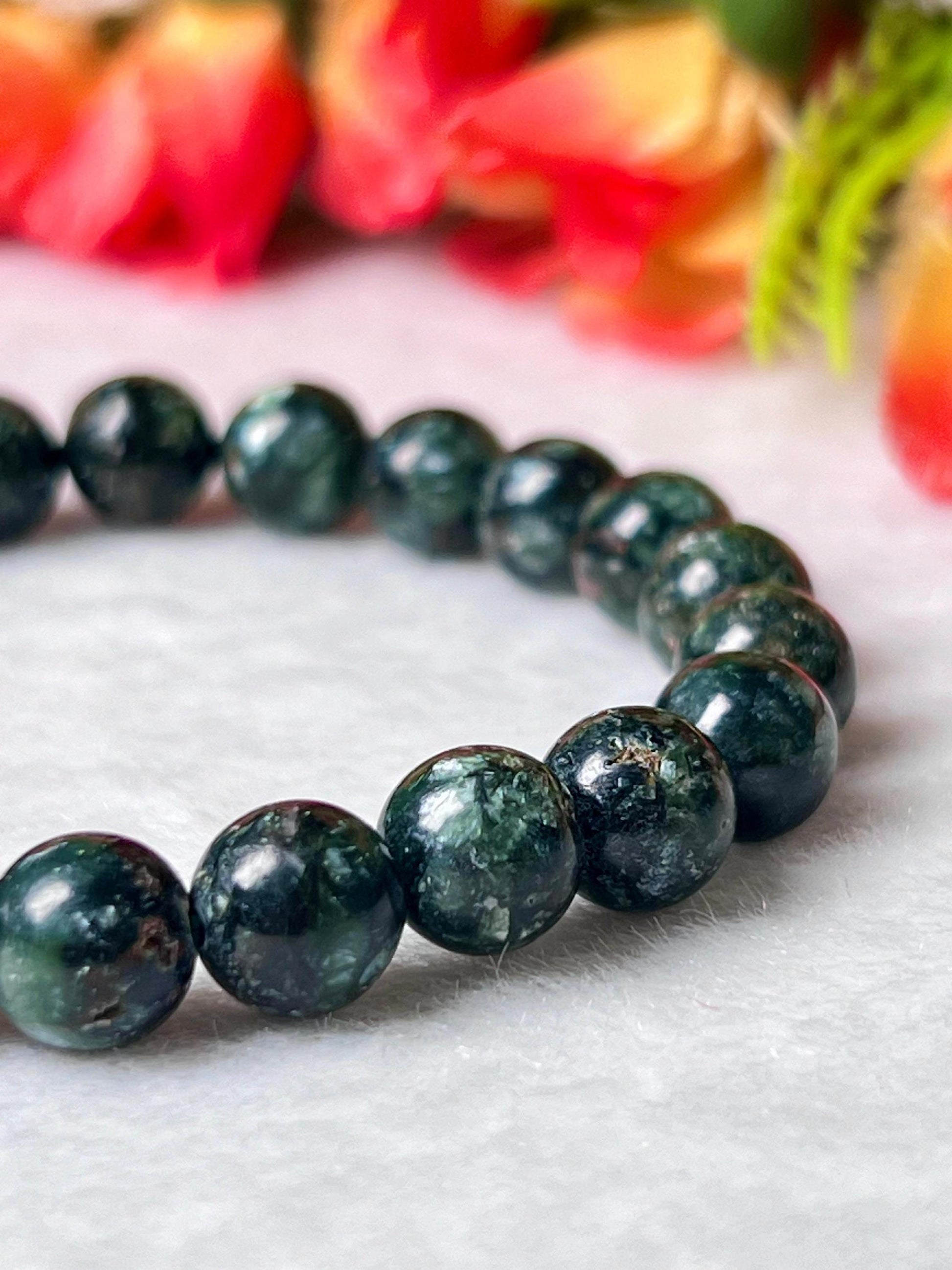 Seraphinite Stone Bracelet l Stretchable Bracelet l Unisex Bracelet l 8 MM Bracelet