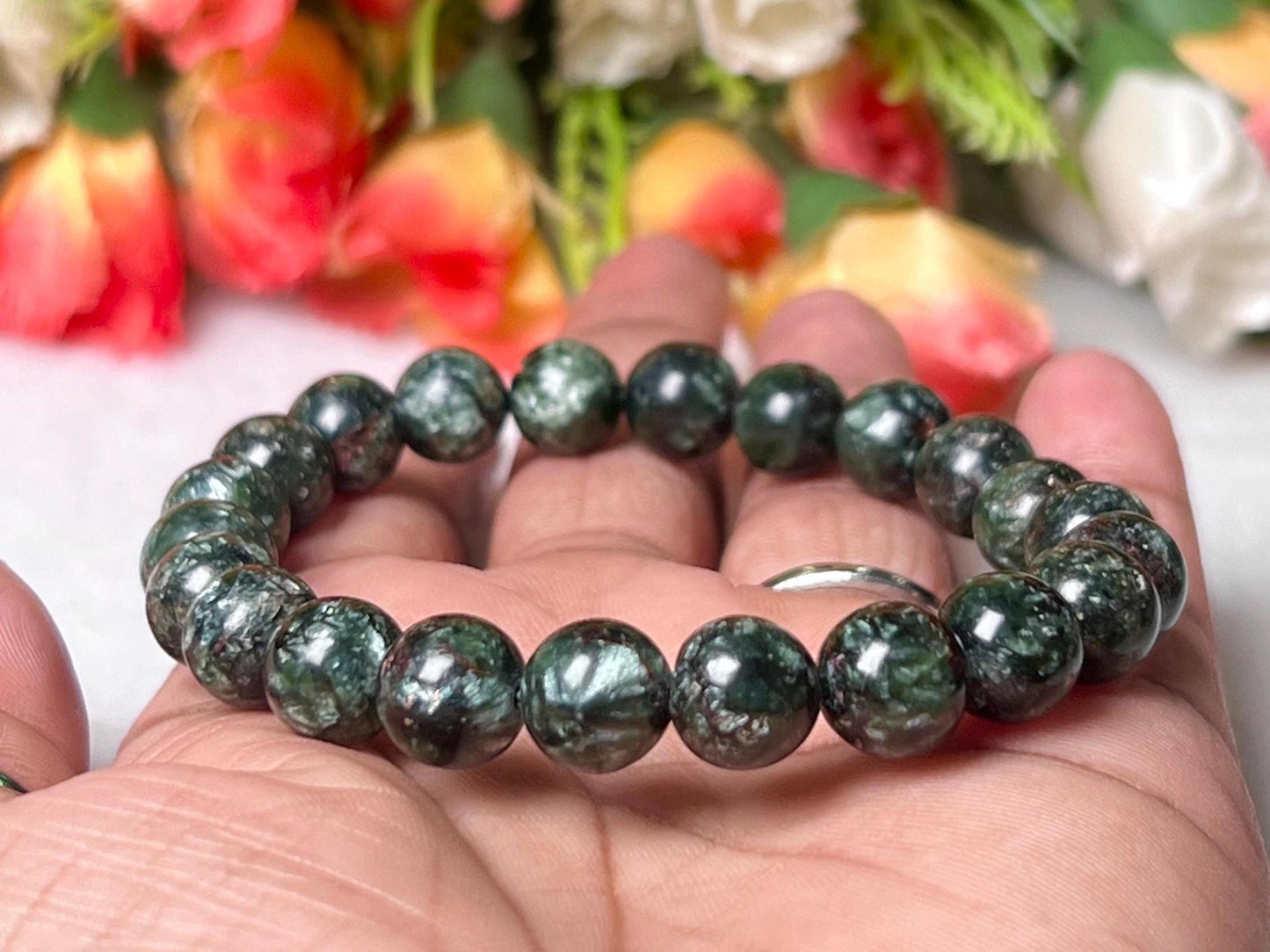 Seraphinite Stone Bracelet l Stretchable Bracelet l Unisex Bracelet l 8 MM Bracelet