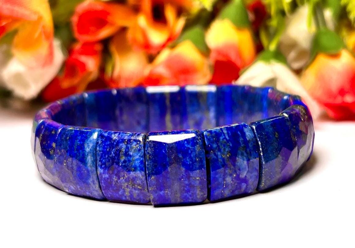 15 MM Lapis Lazuli Stone Bracelet l Stretchable Bracelet High Grade