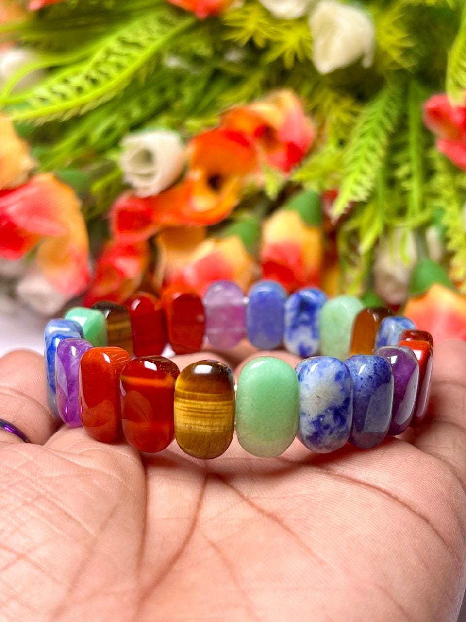 15 MM 7 Seven Chakra Stone Bracelet l Stretchable Bracelet