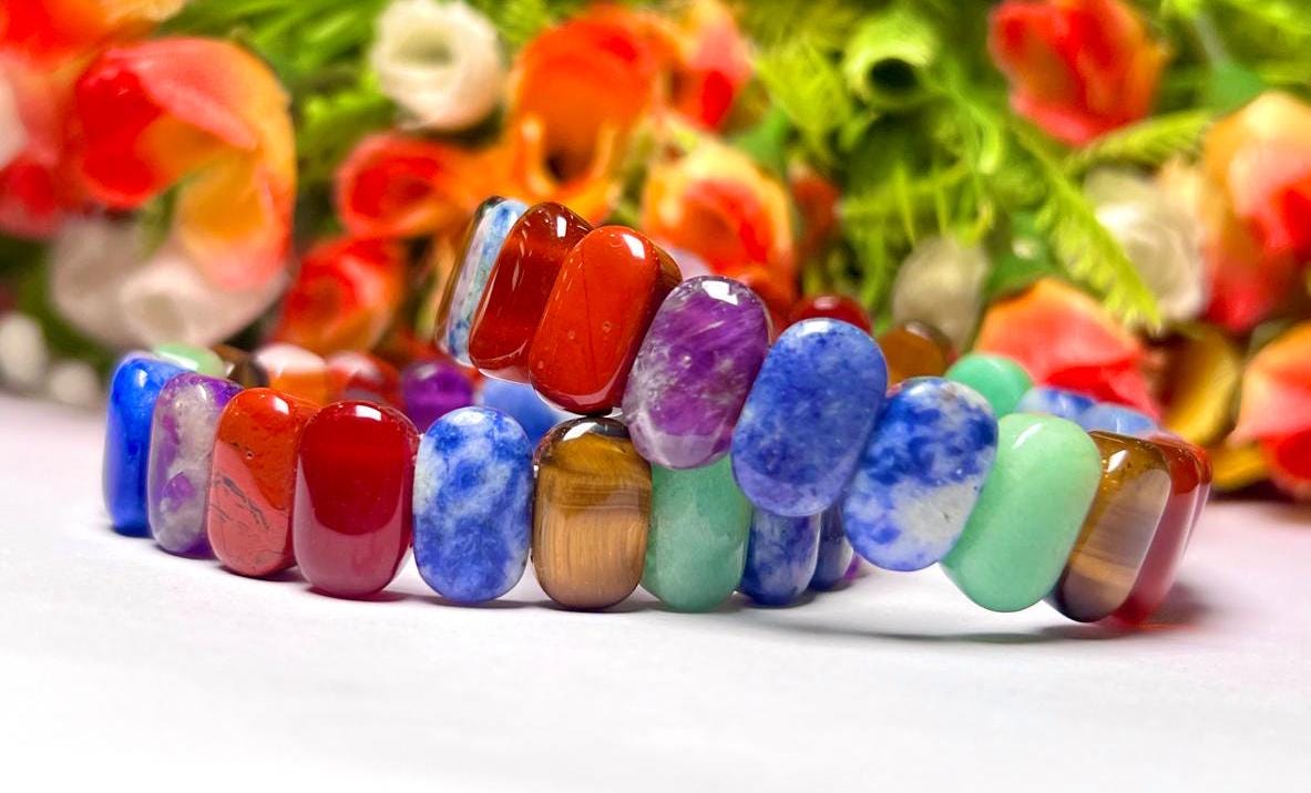 15 MM 7 Seven Chakra Stone Bracelet l Stretchable Bracelet