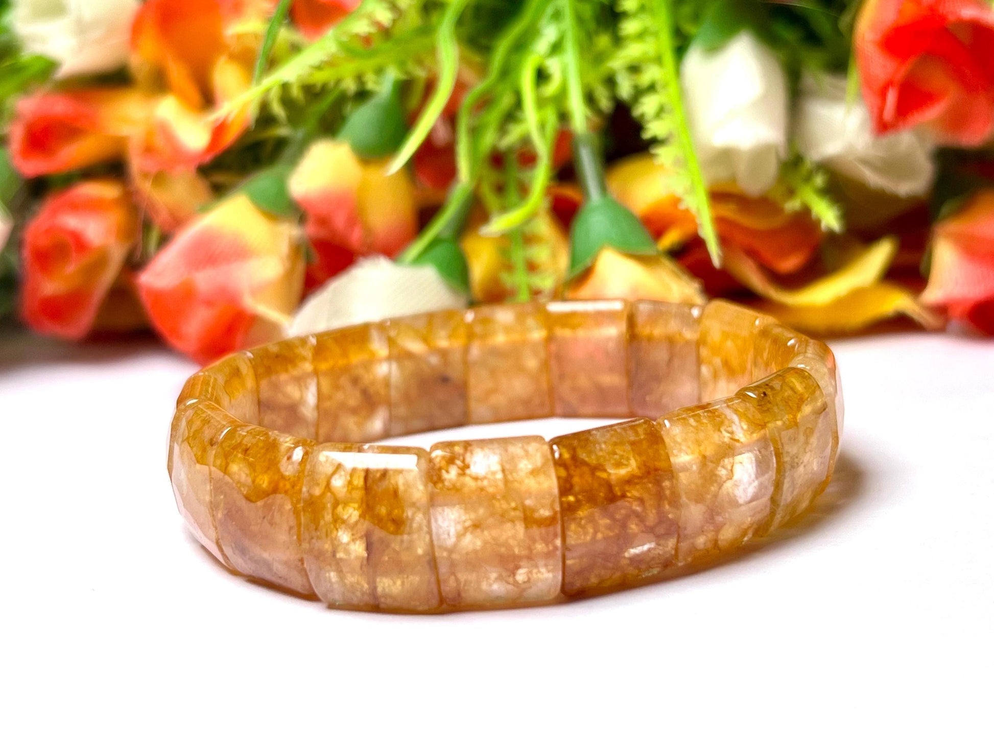 15 MM Citrine Stone Bracelet l Stretchable Bracelet