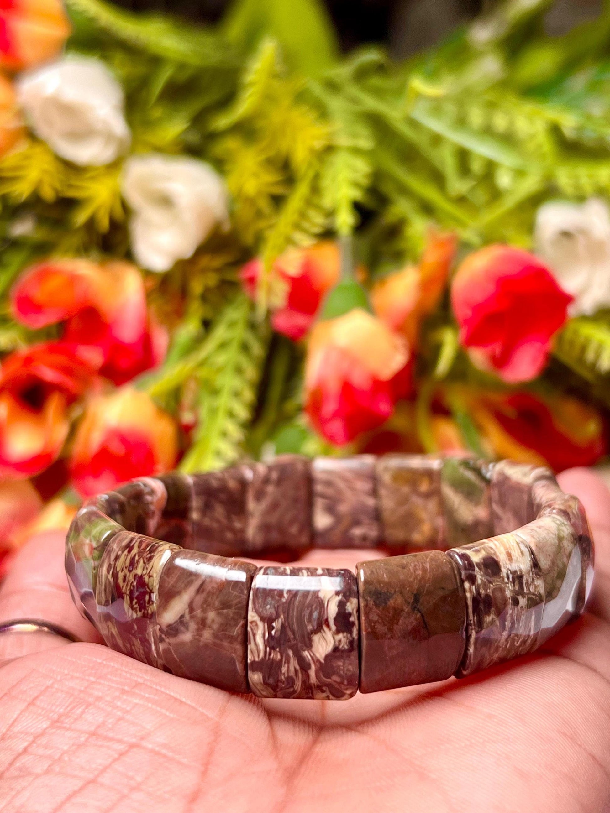 15 MM Petrified Wood Stone Bracelet l Stretchable Bracelet