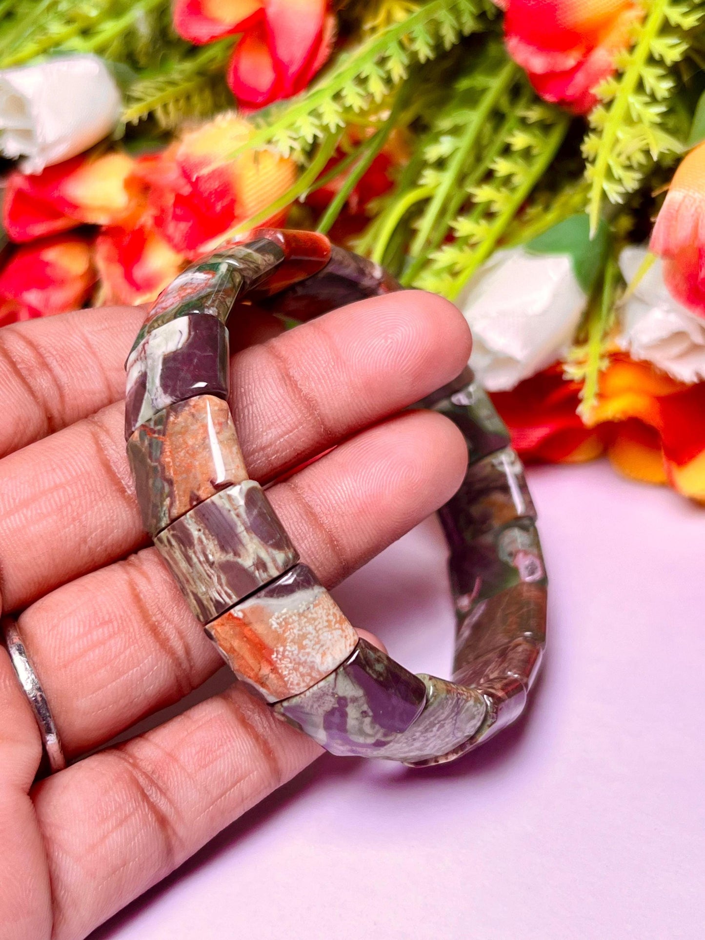 15 MM Petrified Wood Stone Bracelet l Stretchable Bracelet