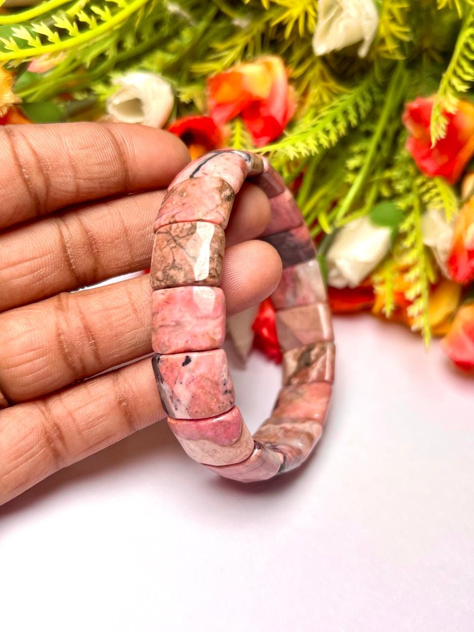 15 MM Rhodonite Stone Bracelet l Stretchable Bracelet