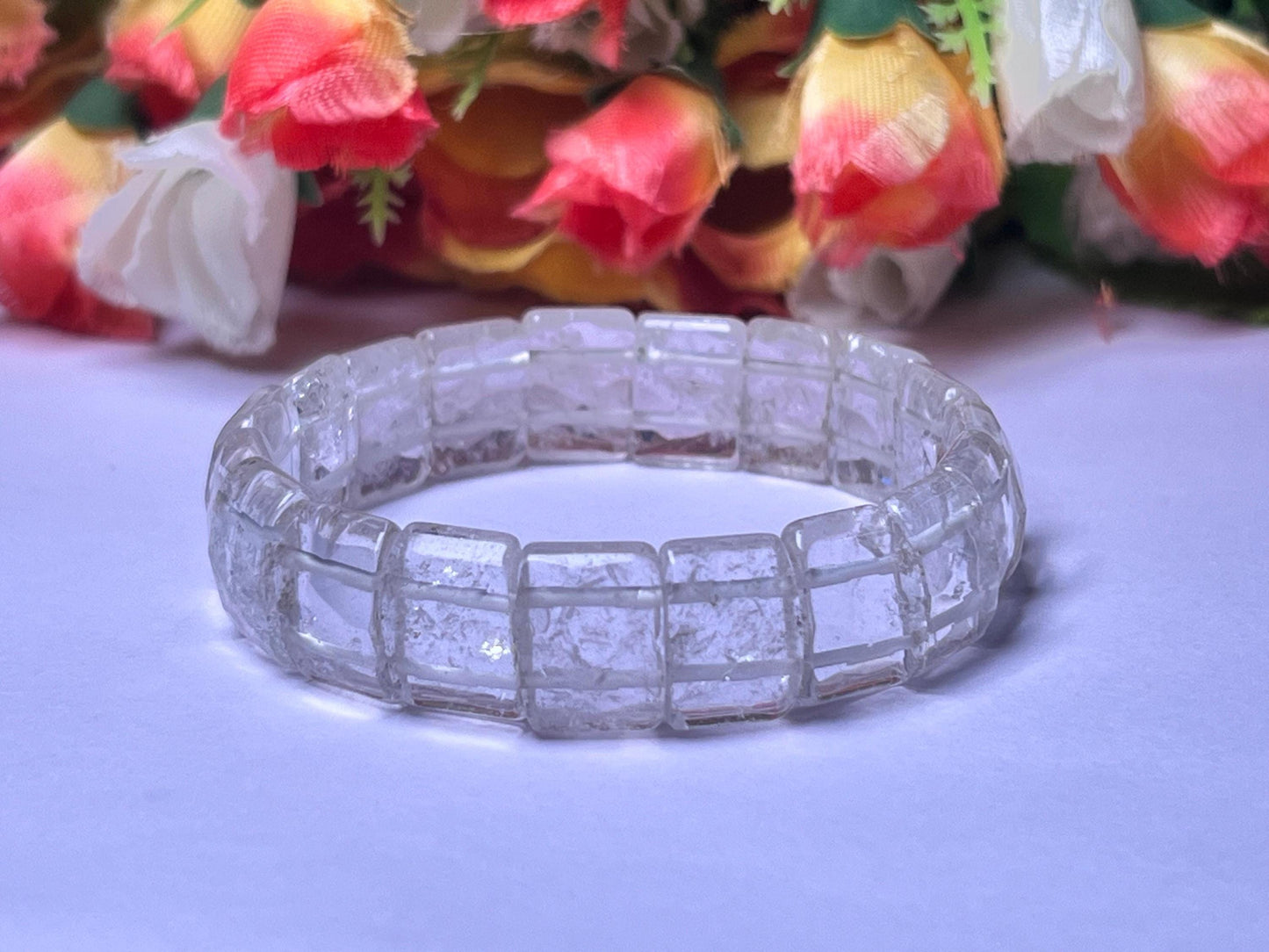 15 MM Himalayan Crystal Stone Bracelet l Stretchable Bracelet