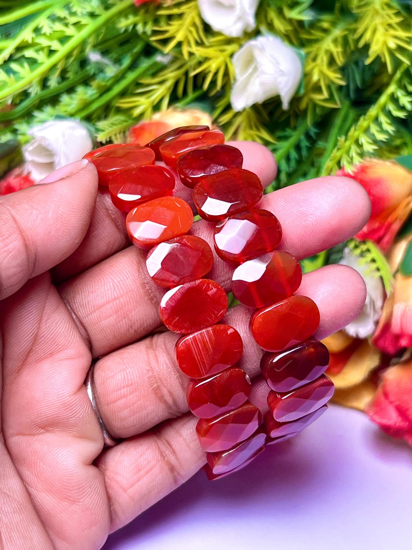 15 MM Carnelian Stone Bracelet l Stretchable Bracelet