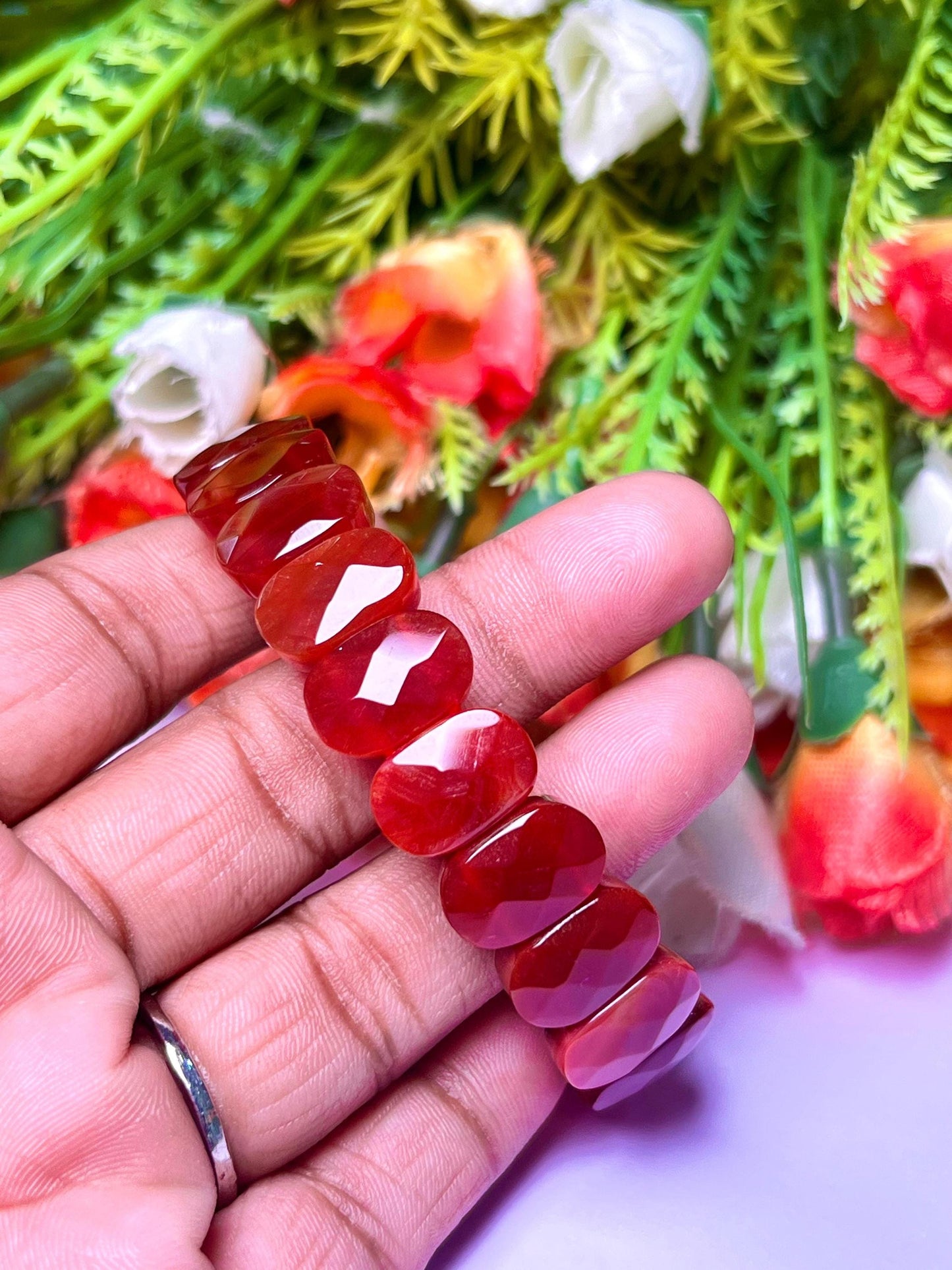 15 MM Carnelian Stone Bracelet l Stretchable Bracelet