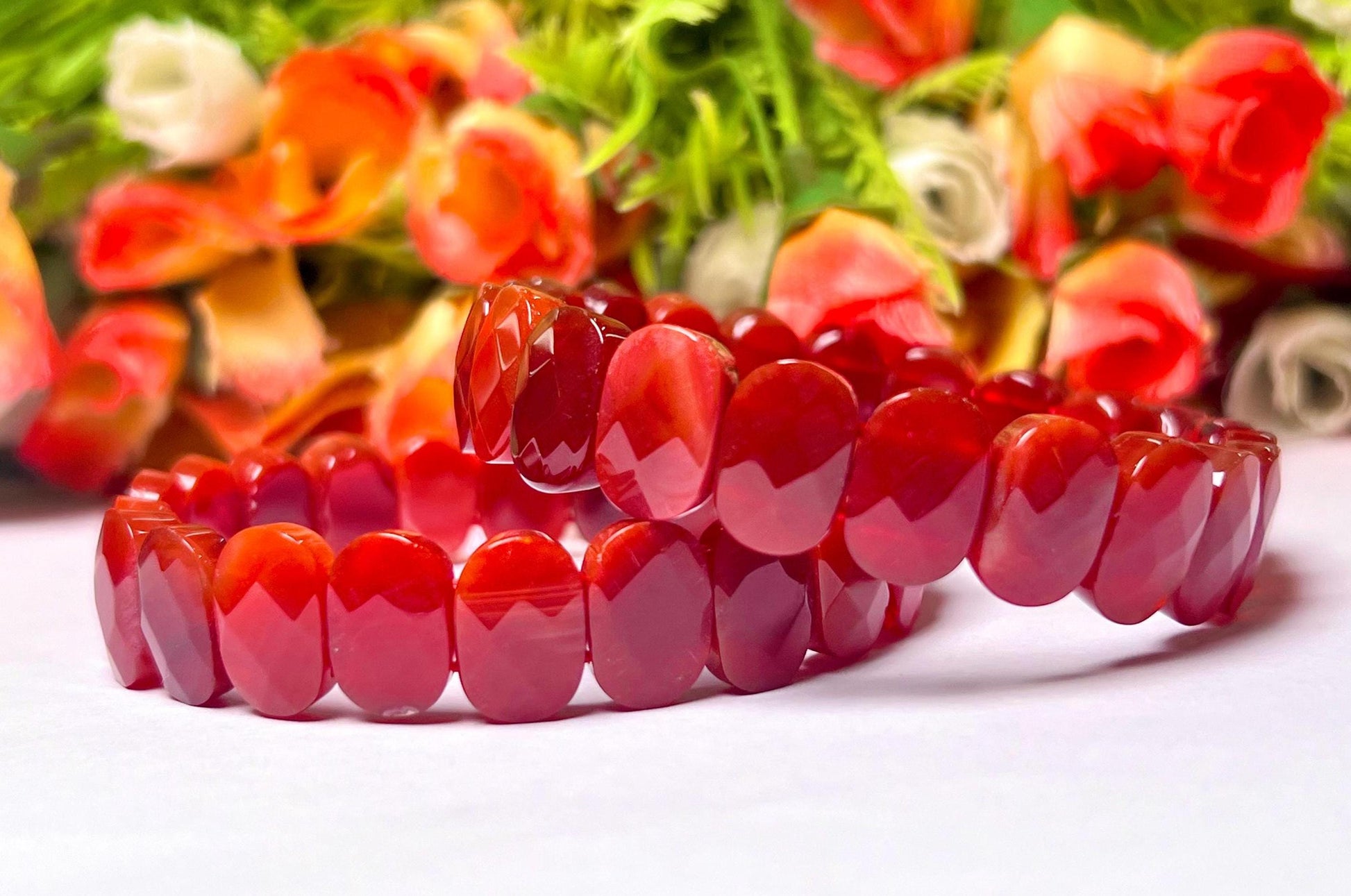 15 MM Carnelian Stone Bracelet l Stretchable Bracelet