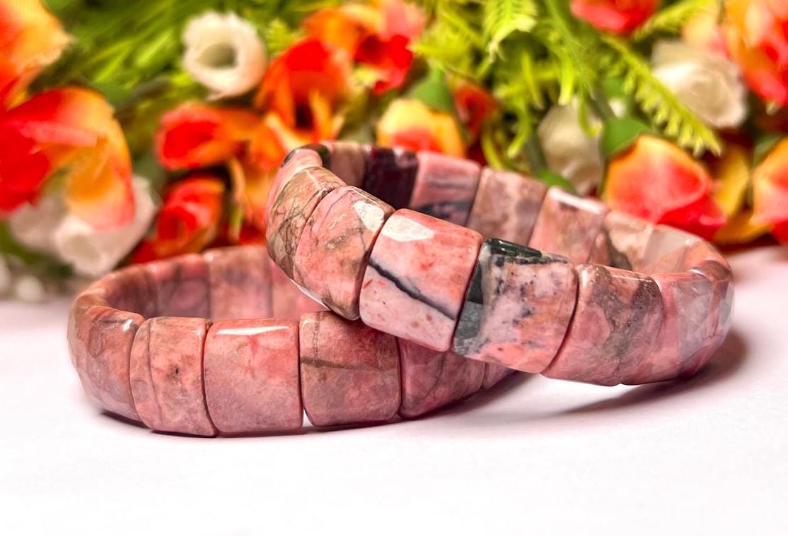 15 MM Rhodonite Stone Bracelet l Stretchable Bracelet