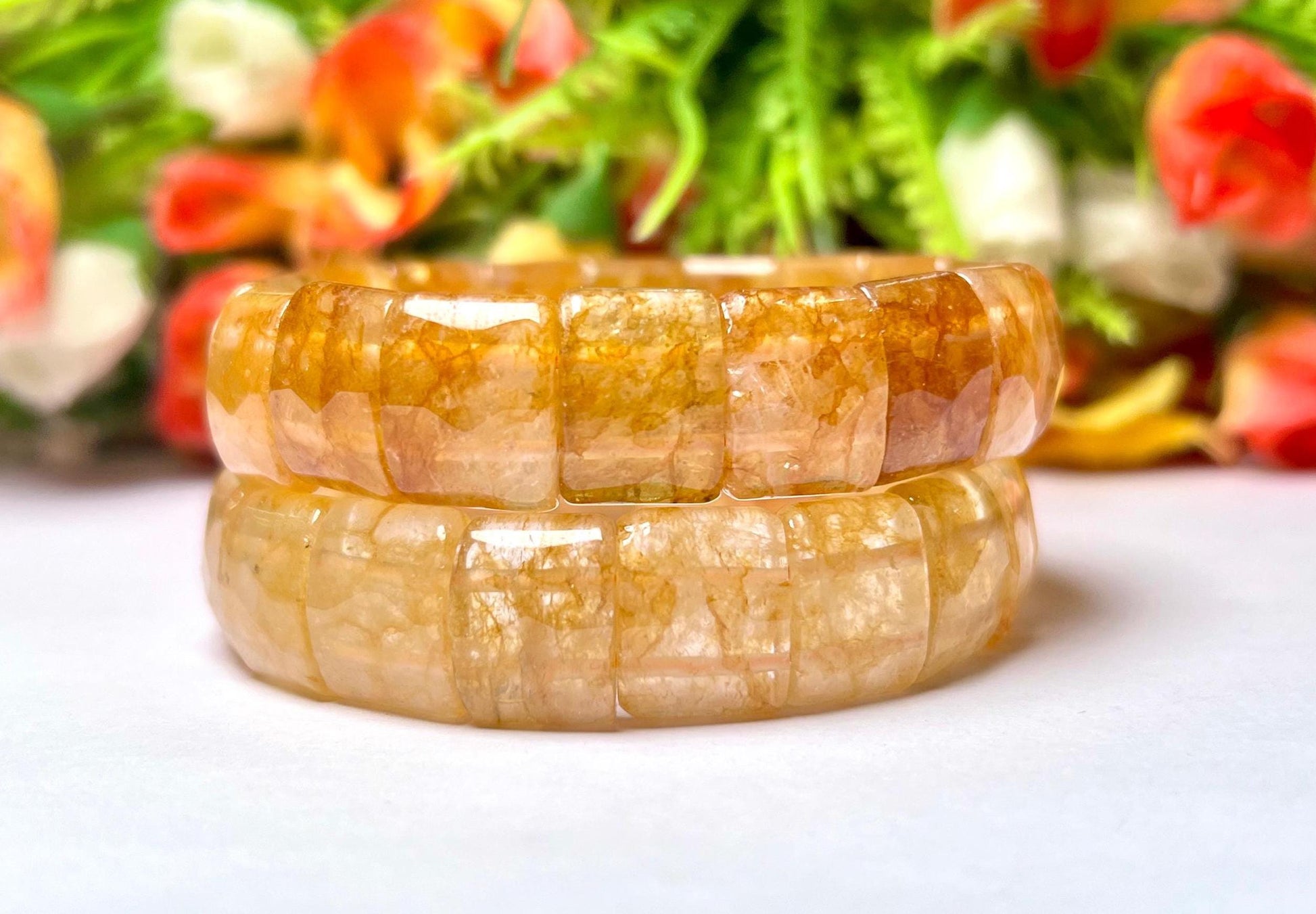 15 MM Citrine Stone Bracelet l Stretchable Bracelet