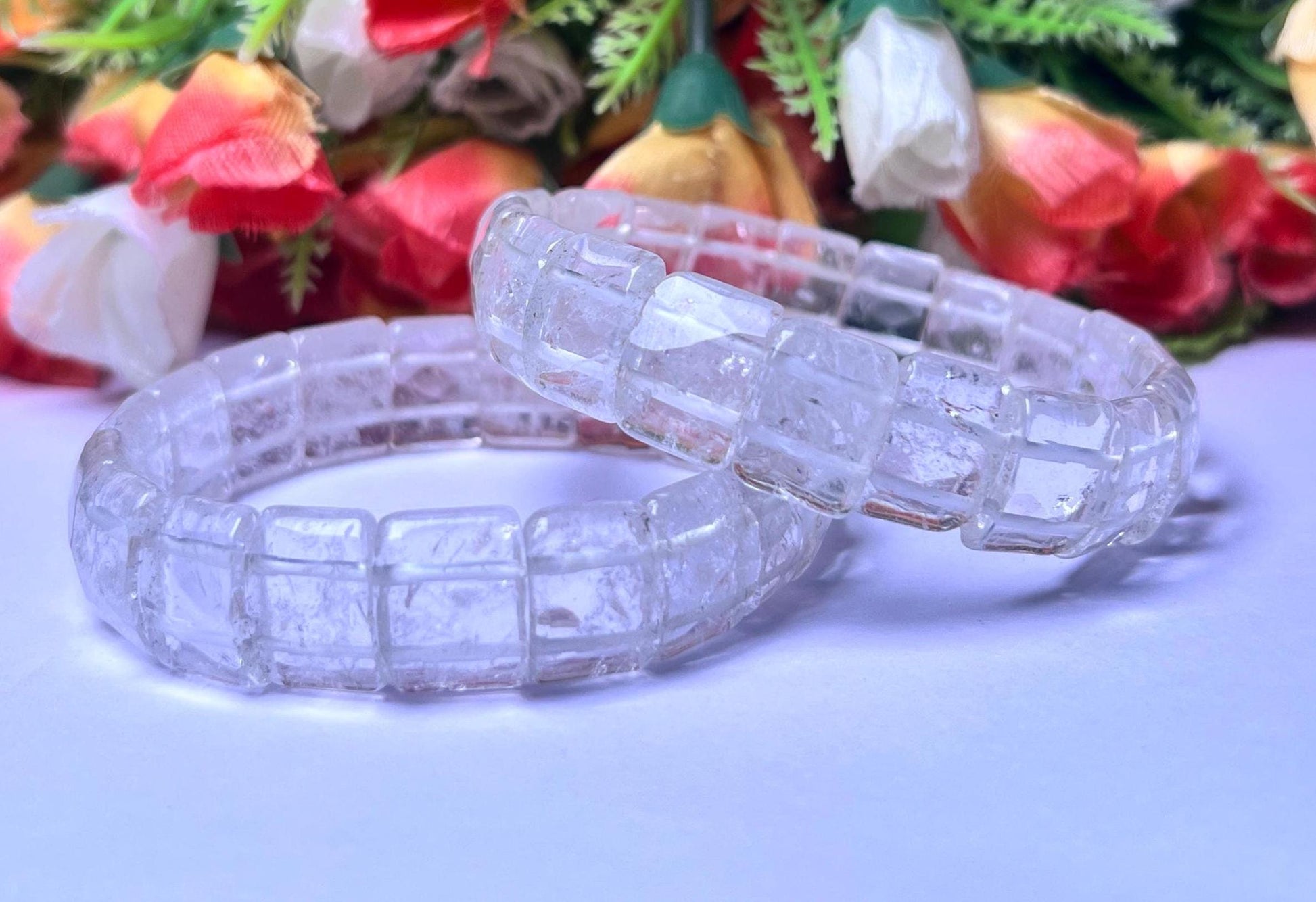 15 MM Himalayan Crystal Stone Bracelet l Stretchable Bracelet