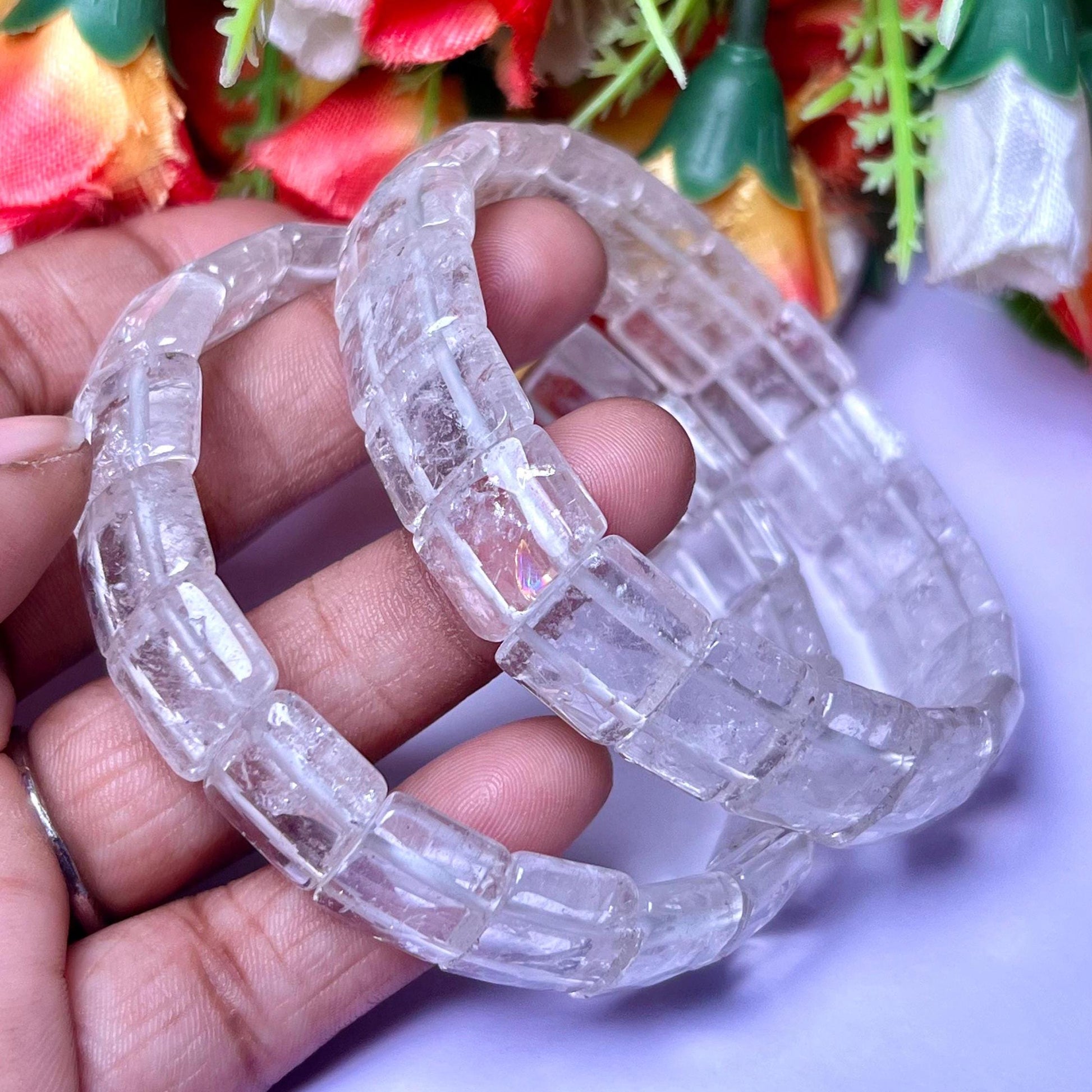 15 MM Himalayan Crystal Stone Bracelet l Stretchable Bracelet