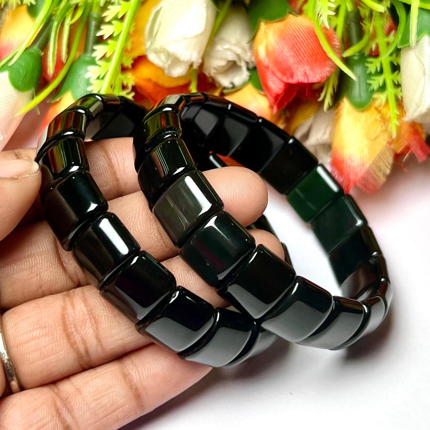 15 MM Rainbow Obsidian Stone Bracelet l Stretchable Bracelet