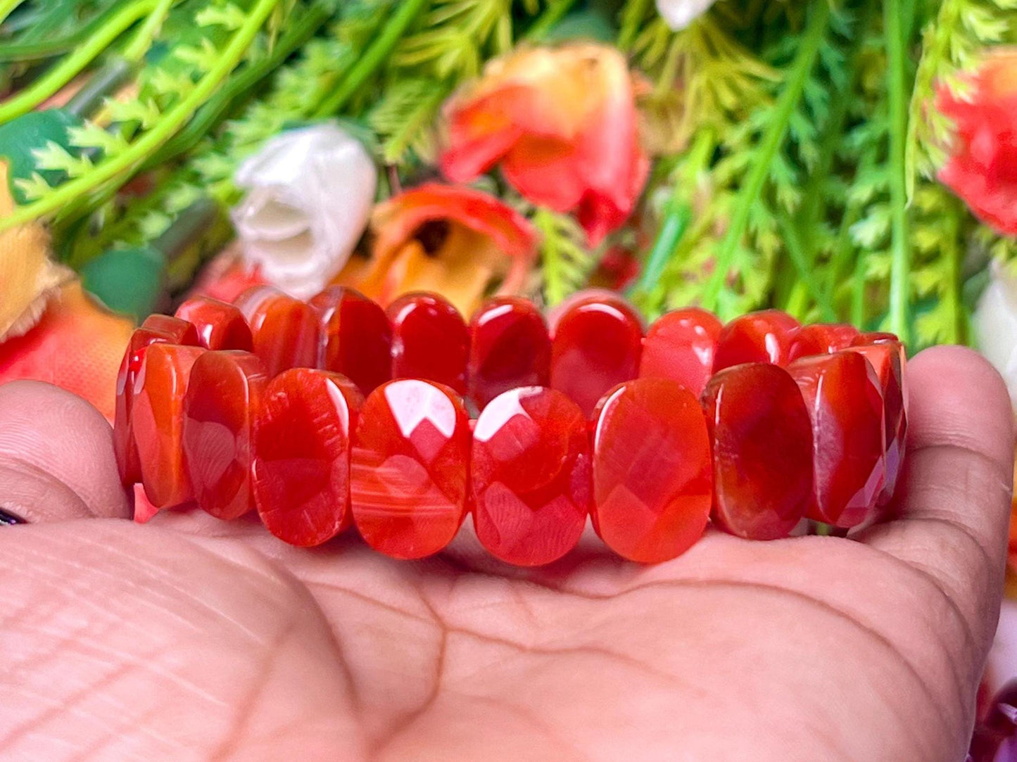 15 MM Carnelian Stone Bracelet l Stretchable Bracelet