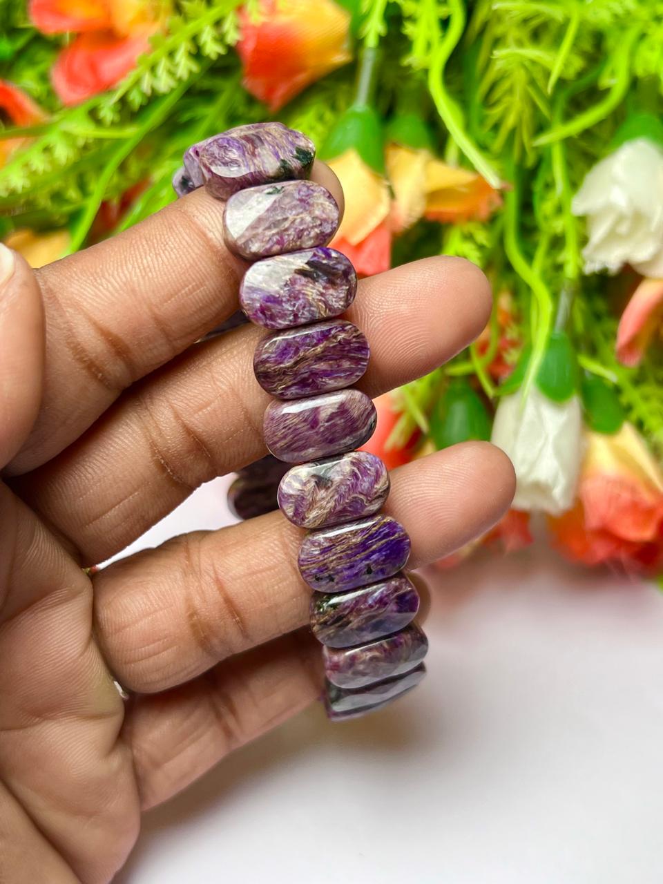 15 MM Charoite Stone Bracelet l Stretchable Bracelet