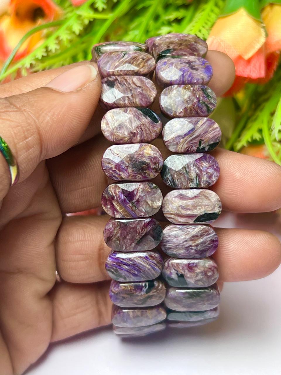 15 MM Charoite Stone Bracelet l Stretchable Bracelet