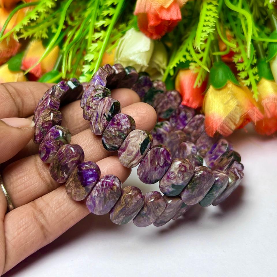 15 MM Charoite Stone Bracelet l Stretchable Bracelet