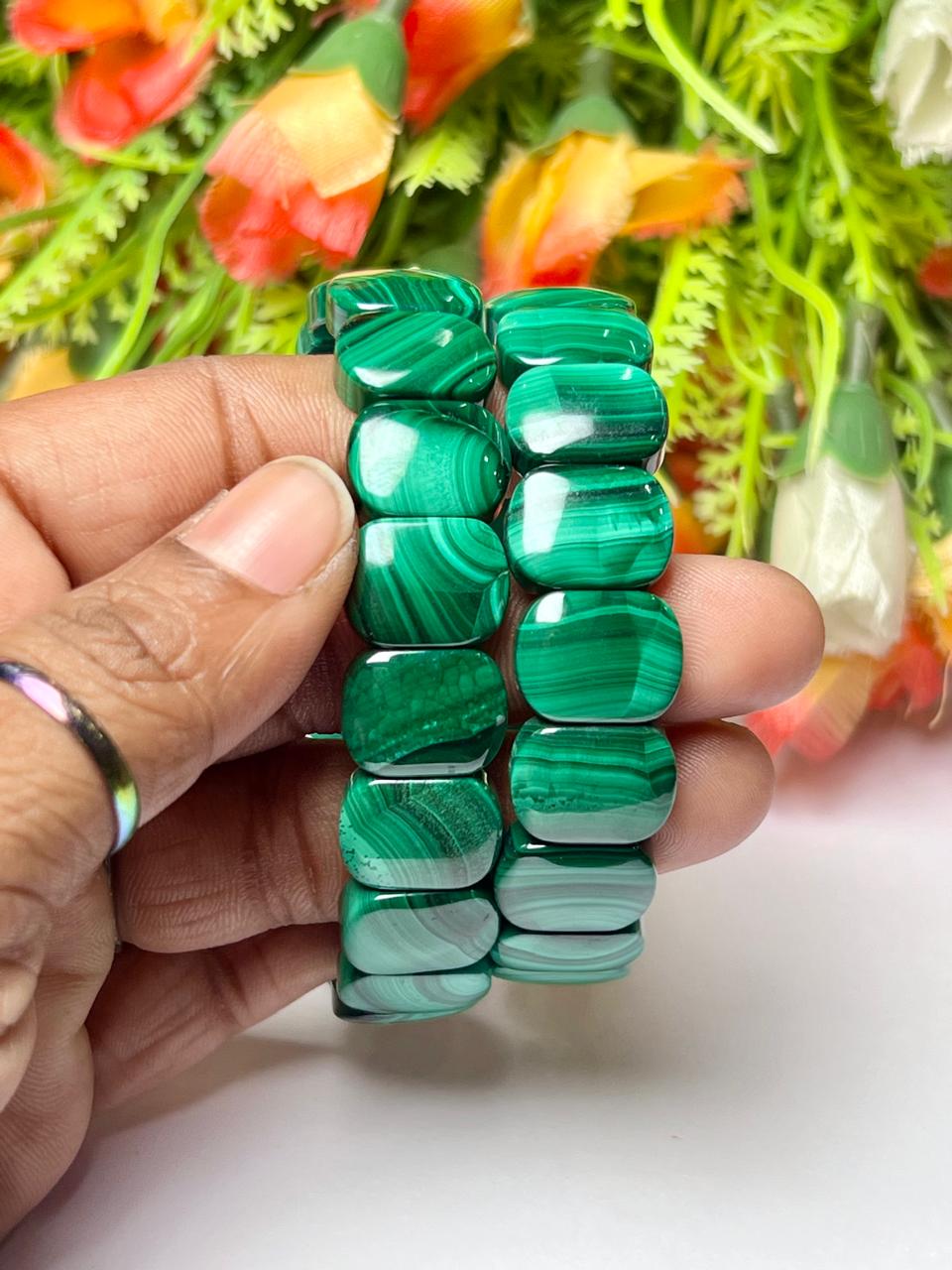 15 MM Malachite Stone Bracelet l Stretchable Bracelet AAAAA +++++